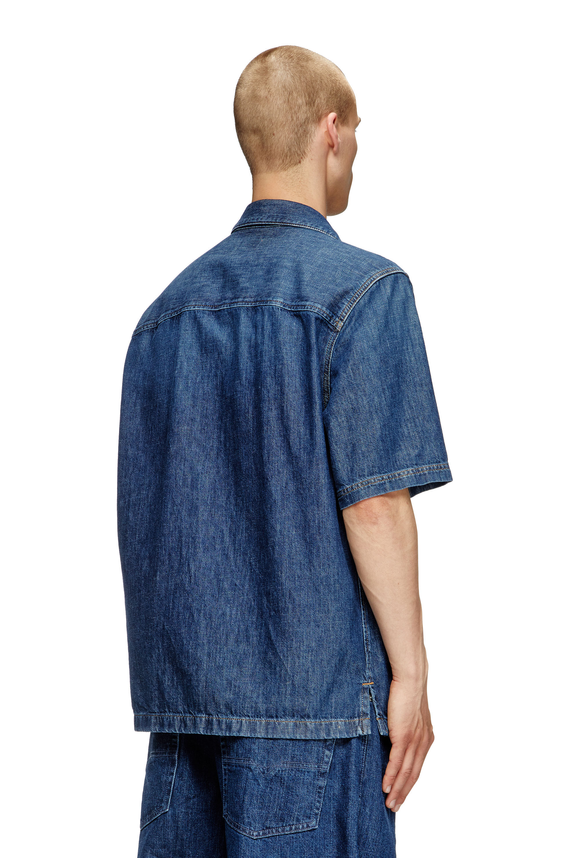 Diesel - D-PAROSHORT, Male's Bowling shirt in denim in Dark Blue - 4
