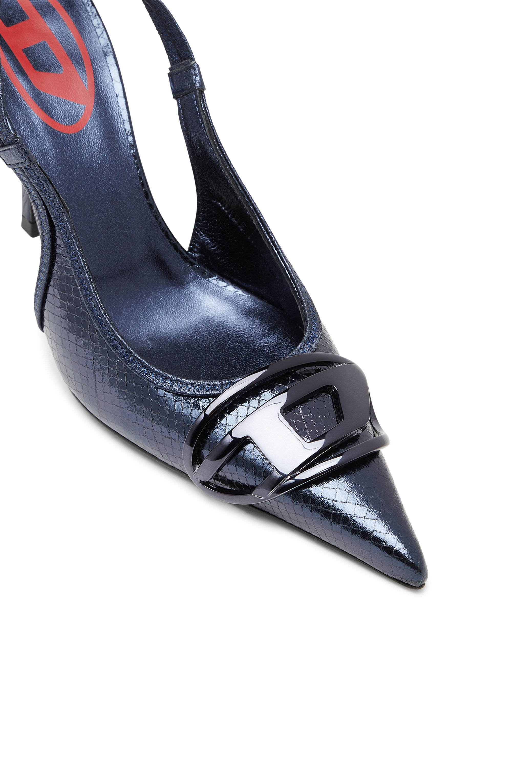 Women's D-Venus-Patent snake-effect slingback pumps | Blue
