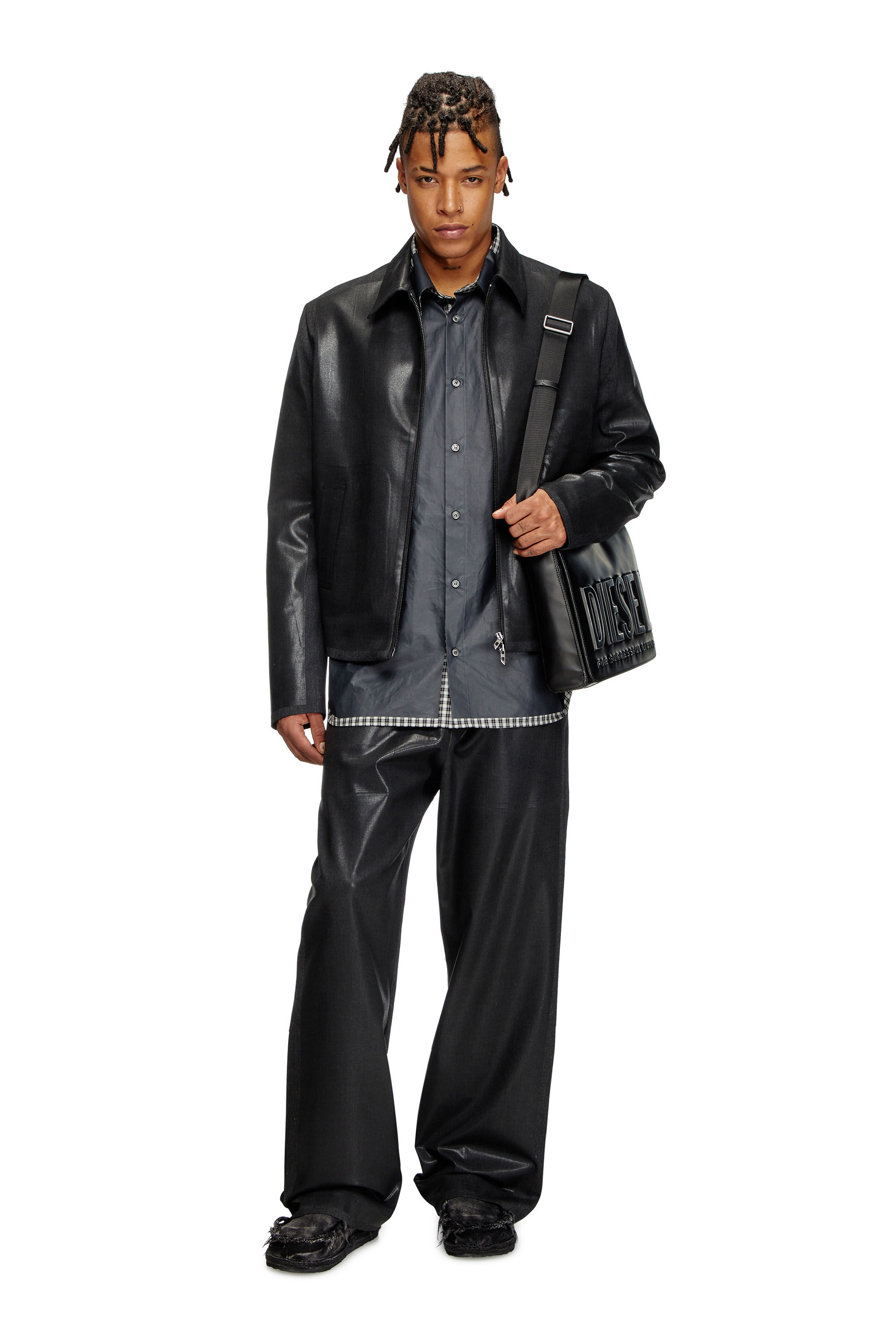Diesel - J-KANE, Veste coach en laine fraiche enduite Homme in Noir - 1