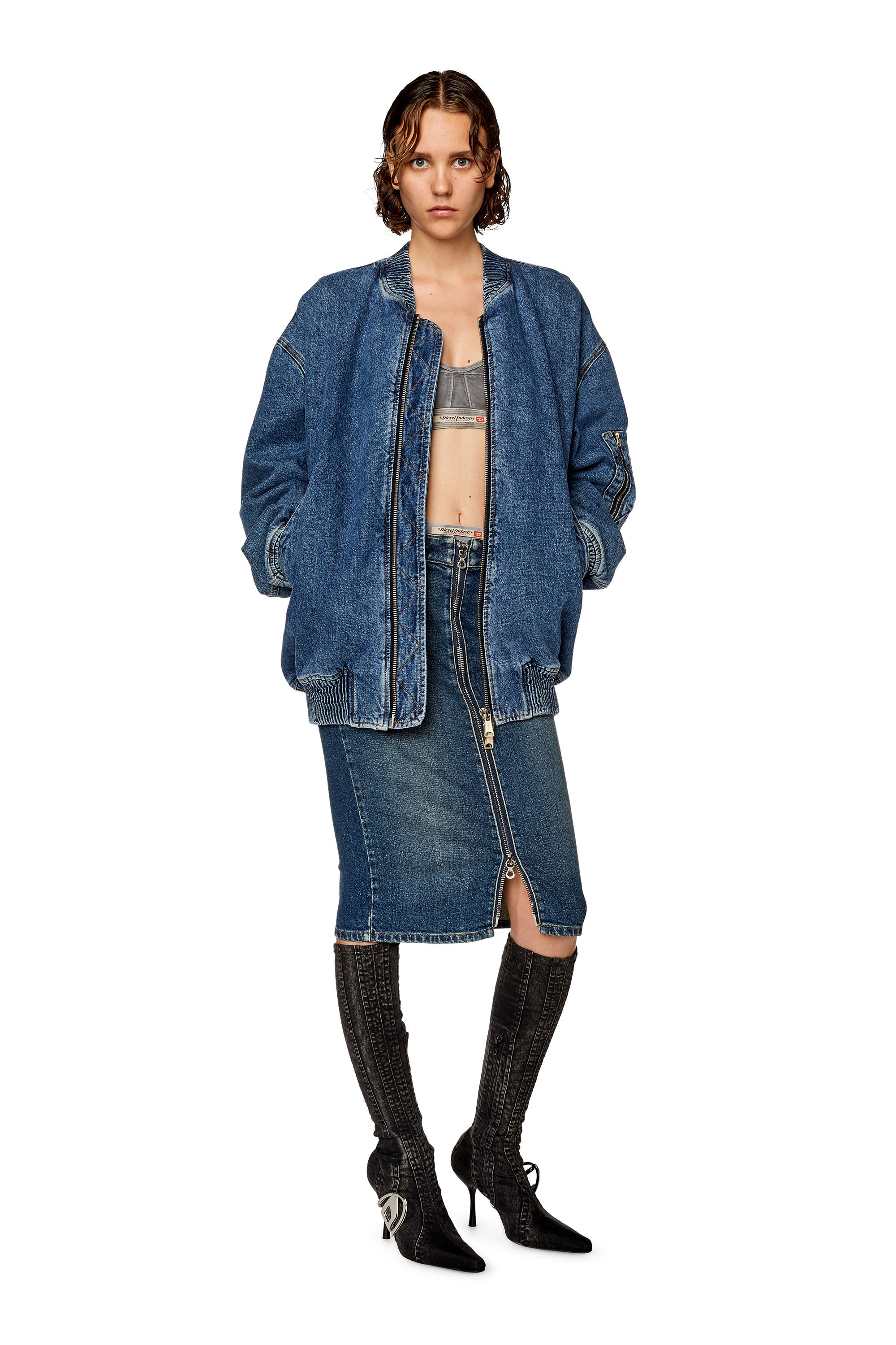 Diesel - DE-PENCIL-Z, Female's Pencil skirt in cotton and hemp denim in Dark Blue - 1