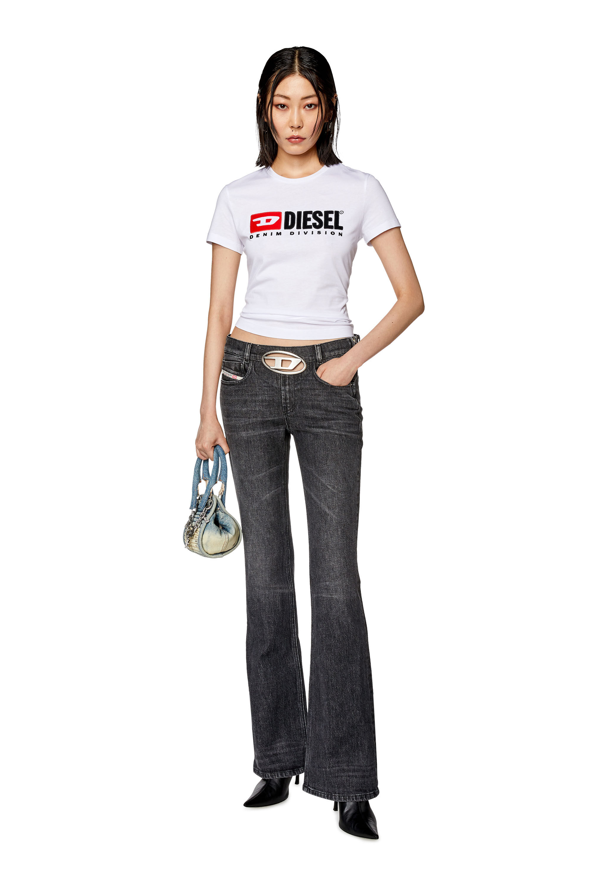 Diesel - T-SLI-DIV, T-shirt avec empiècements Diesel Femme in Blanc - 1