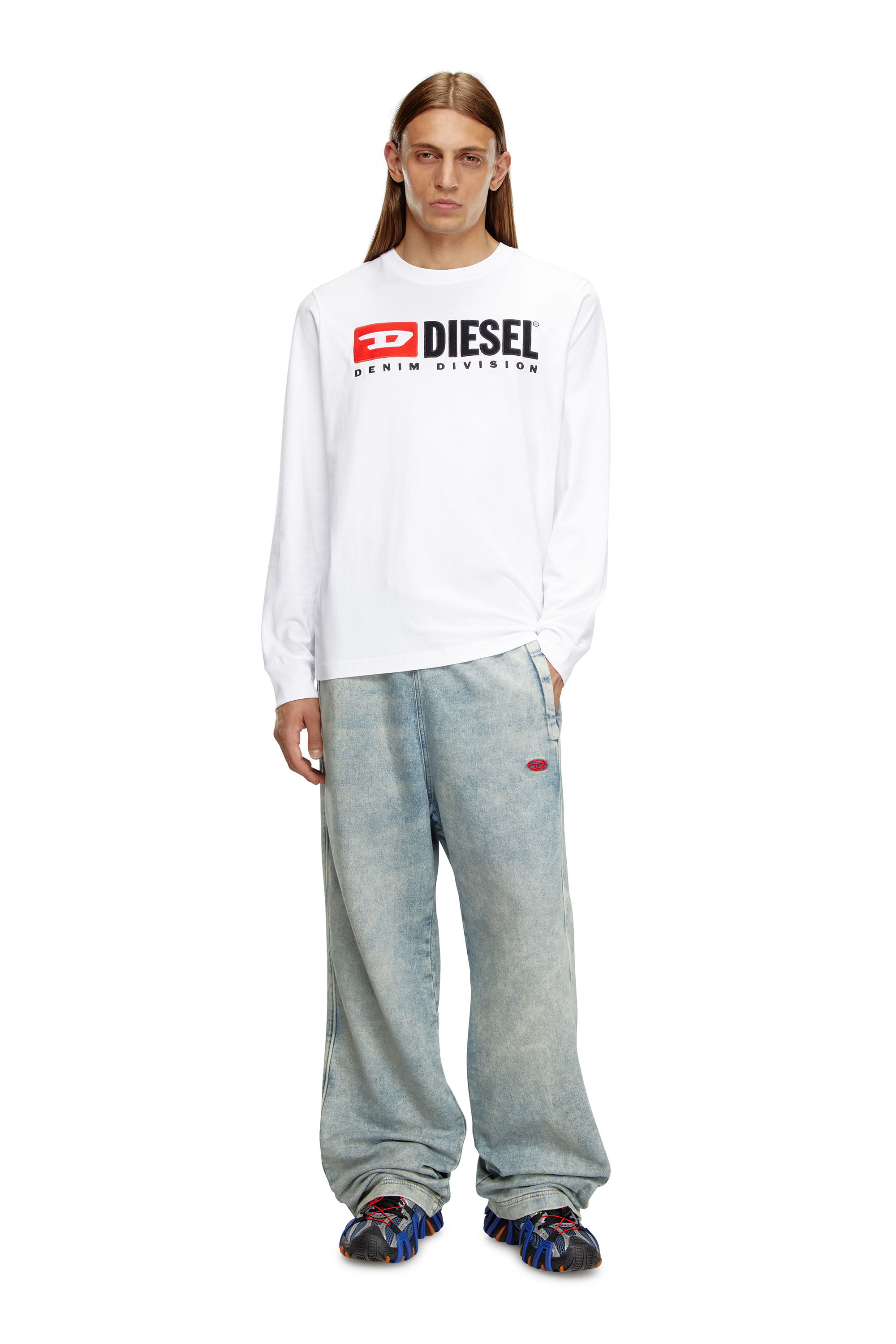 Diesel - T-JUST-LS-DIV, Male's Long-sleeve T-shirt with embroidery in White - 1