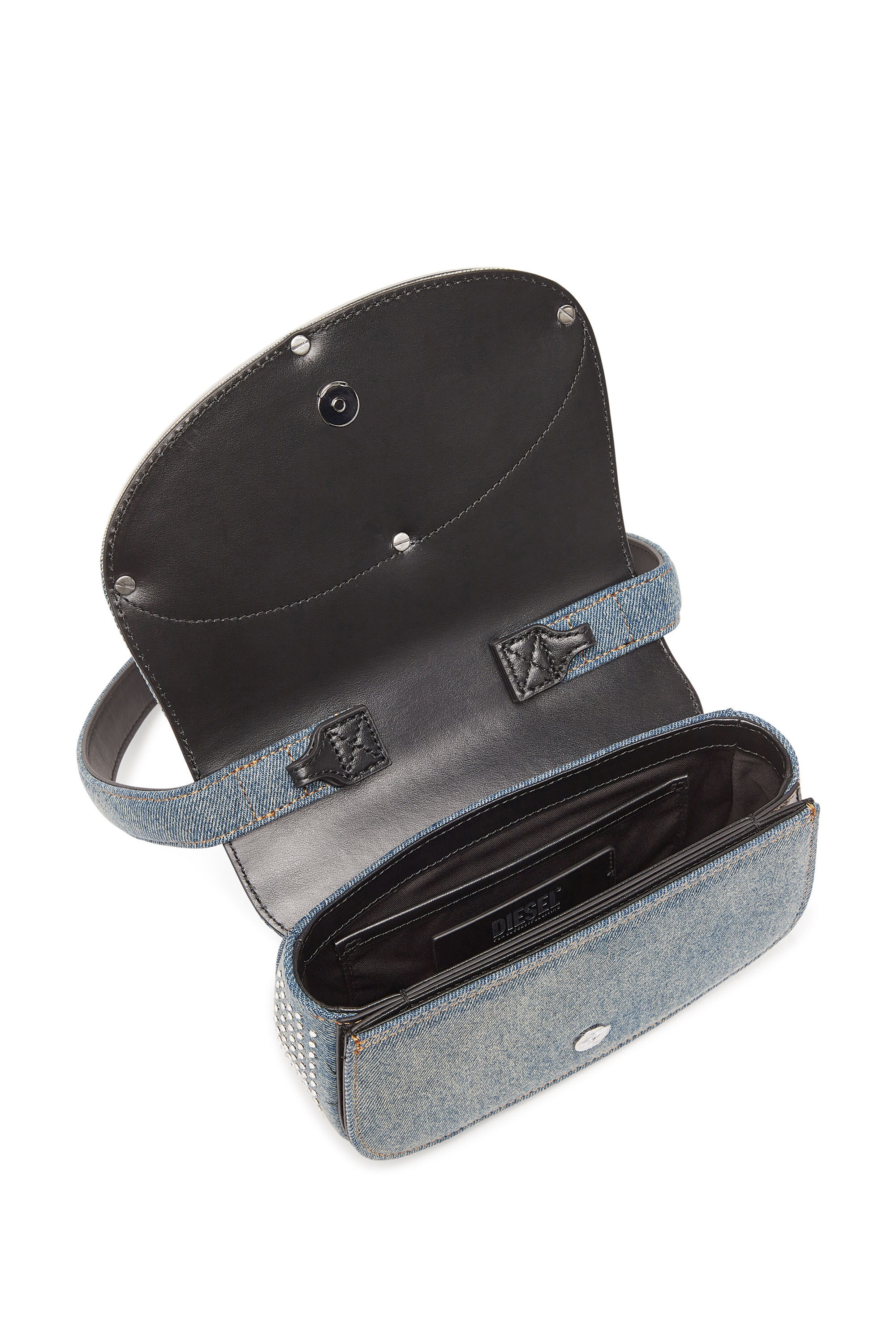 Women's 1DR - Iconic shoulder bag in denim and crystals