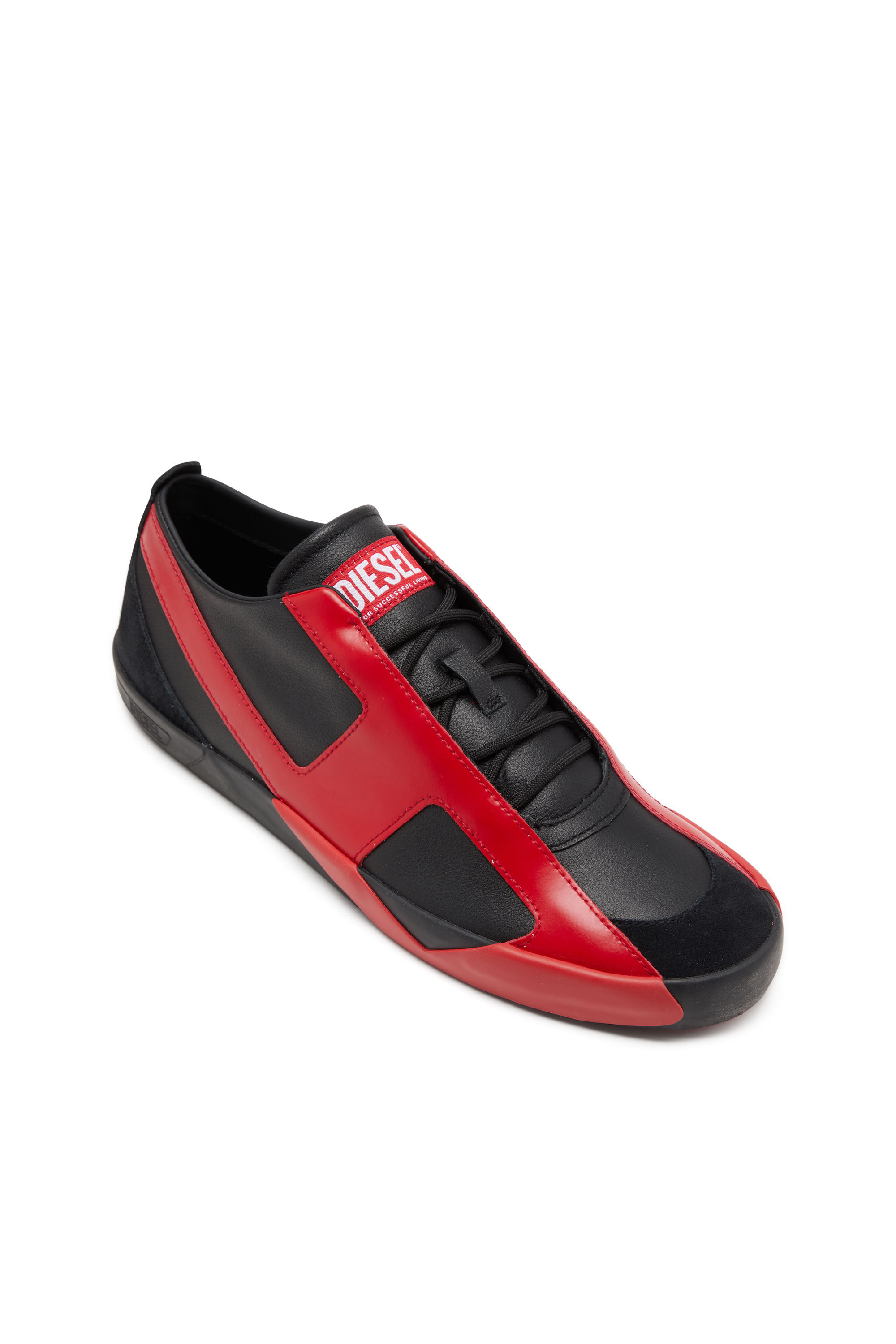 Diesel - S-SLANTE-D LOW, Male's S-Slante-D-Sneakers in suede and leather with D logo in Black/Red - 6