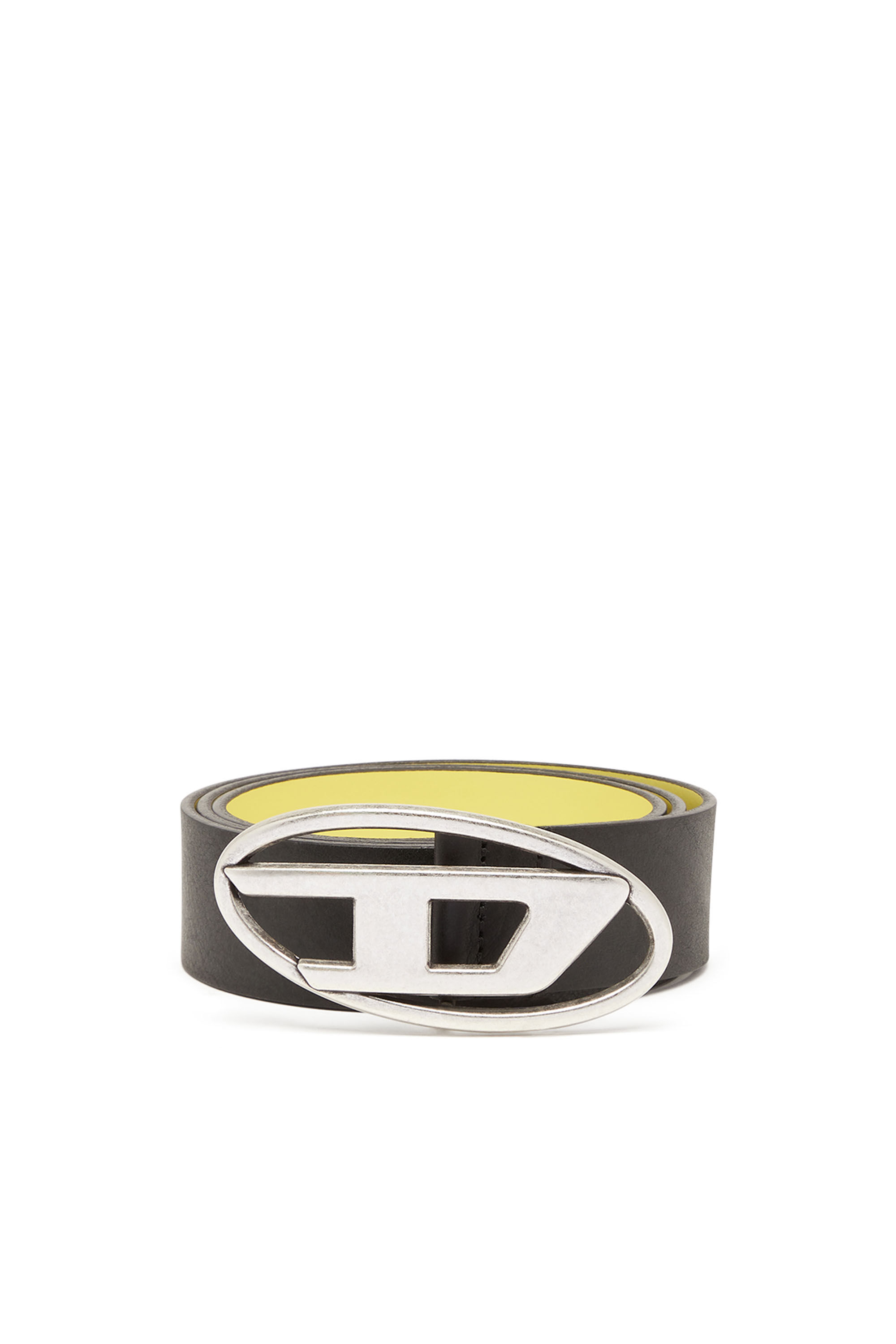 Diesel - B-1DR REV, Male's Reversible leather belt with D logo buckle in Black/Yellow - 1