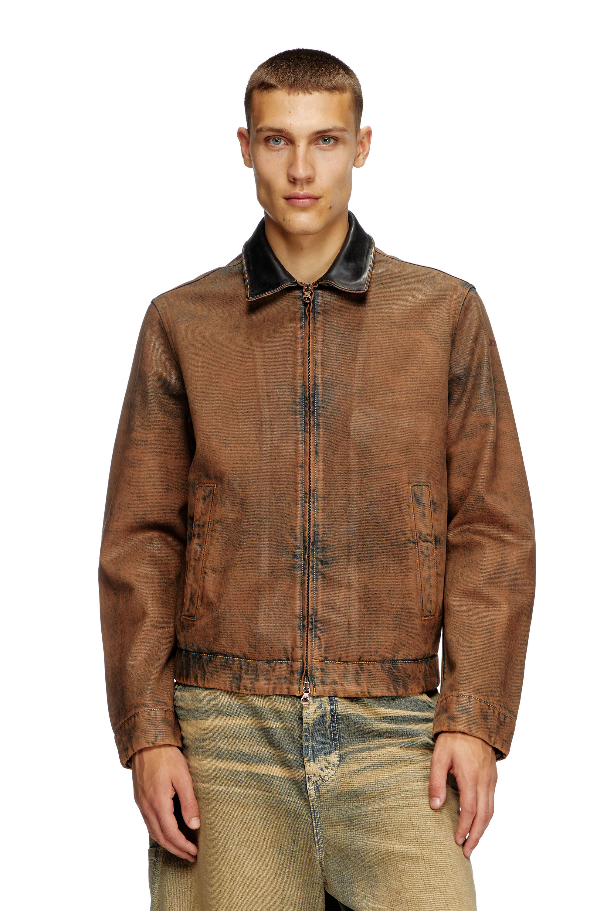 Diesel - D-ROHE-S, Male's Padded blouson in coated denim in Brown - 3