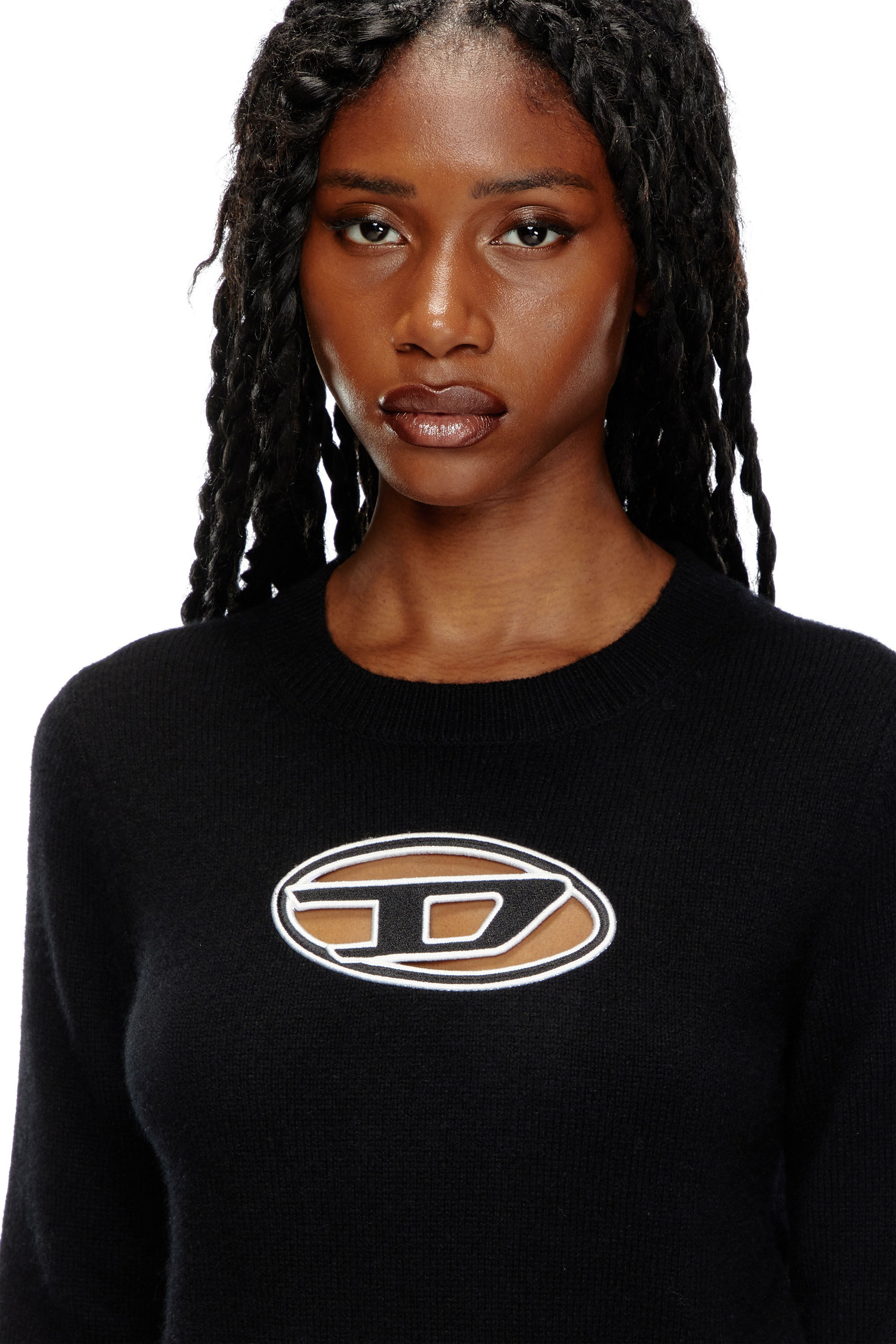 Diesel - M-AREESA, Pull avec logo brodé effet découpé Femme in Noir - 5