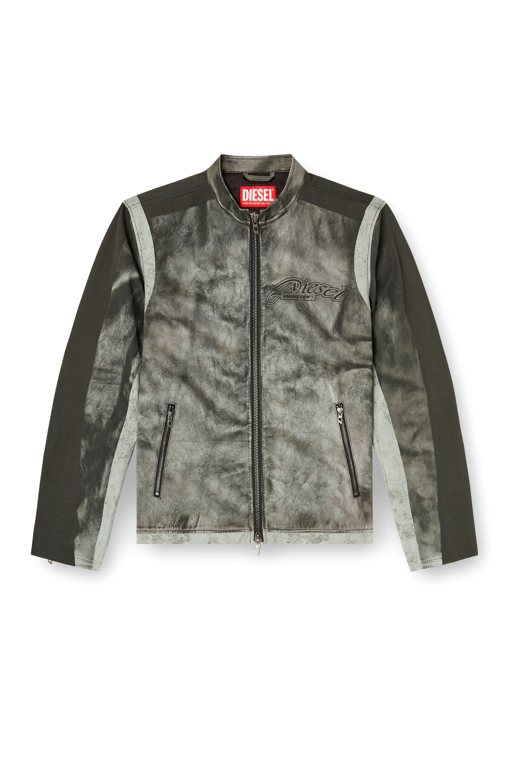 Diesel - J-EVERT, Veste de motard en toile imprimée Homme in Gris - 2
