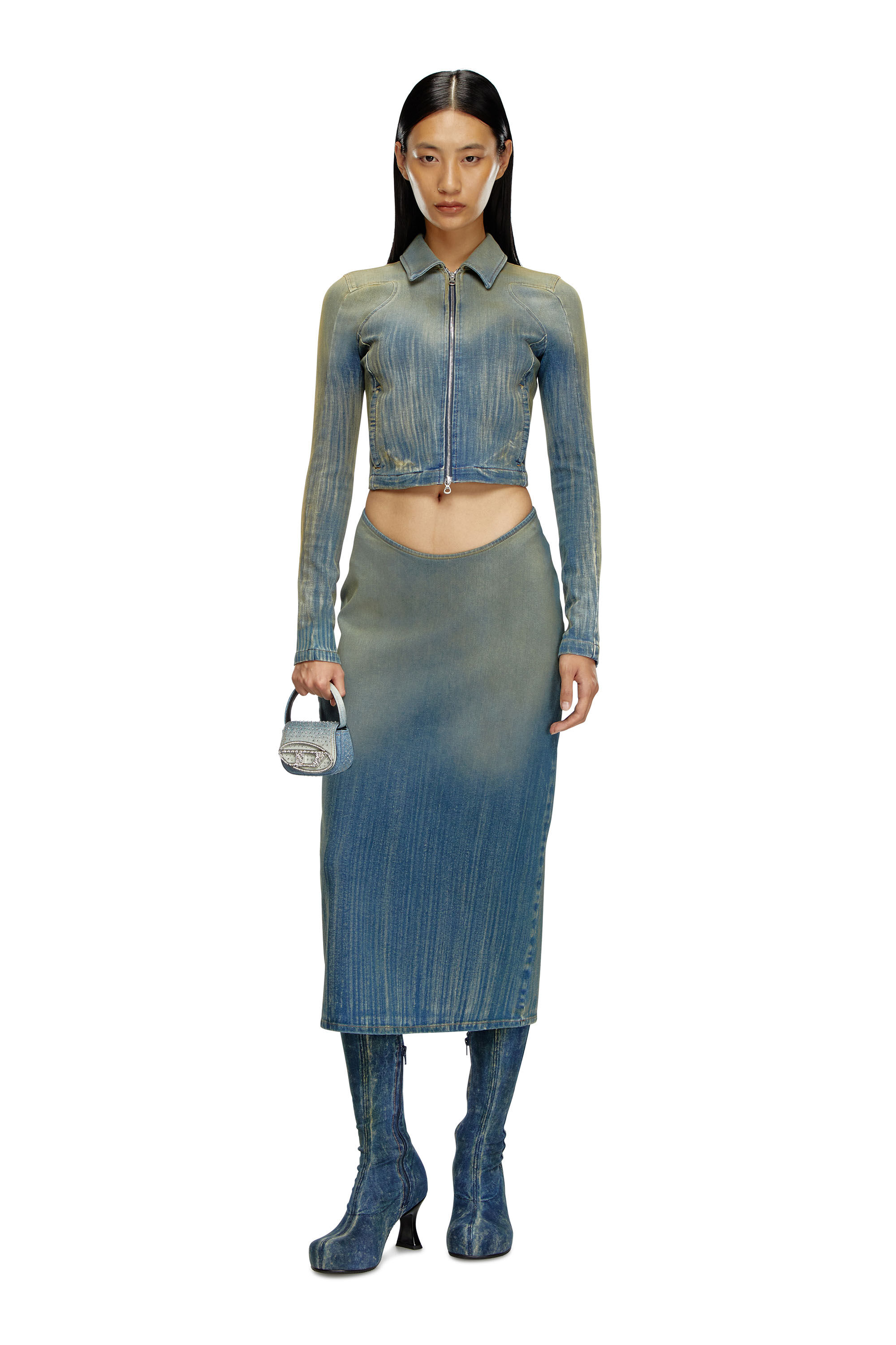 Diesel - DE-MAURY-S, Female's Pencil skirt in light streaky denim in Medium Blue - 1