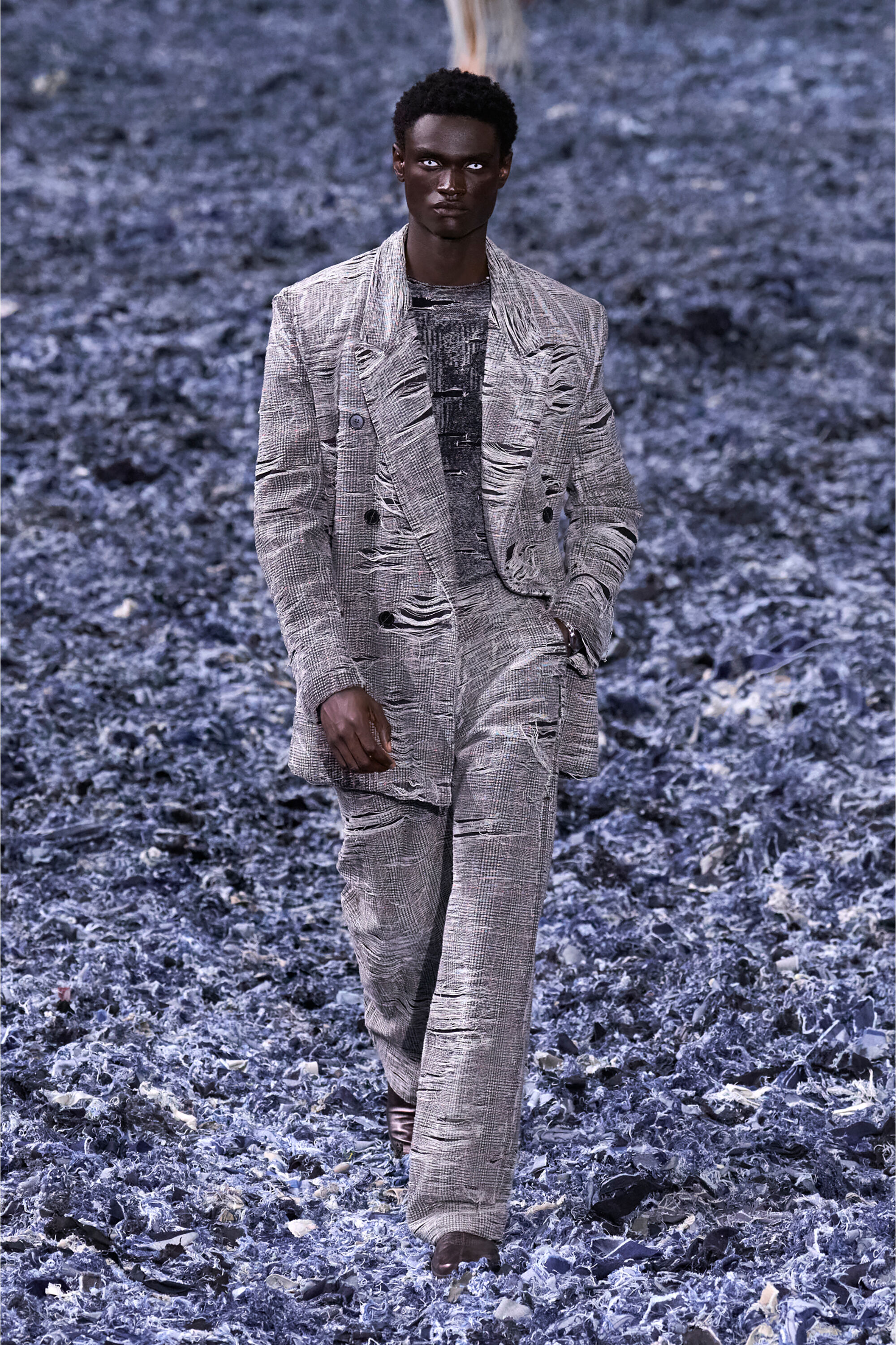 Diesel - D-PEKKA-FSG, Male's Blazer in distressed Prince of Wales denim in Grey - 6