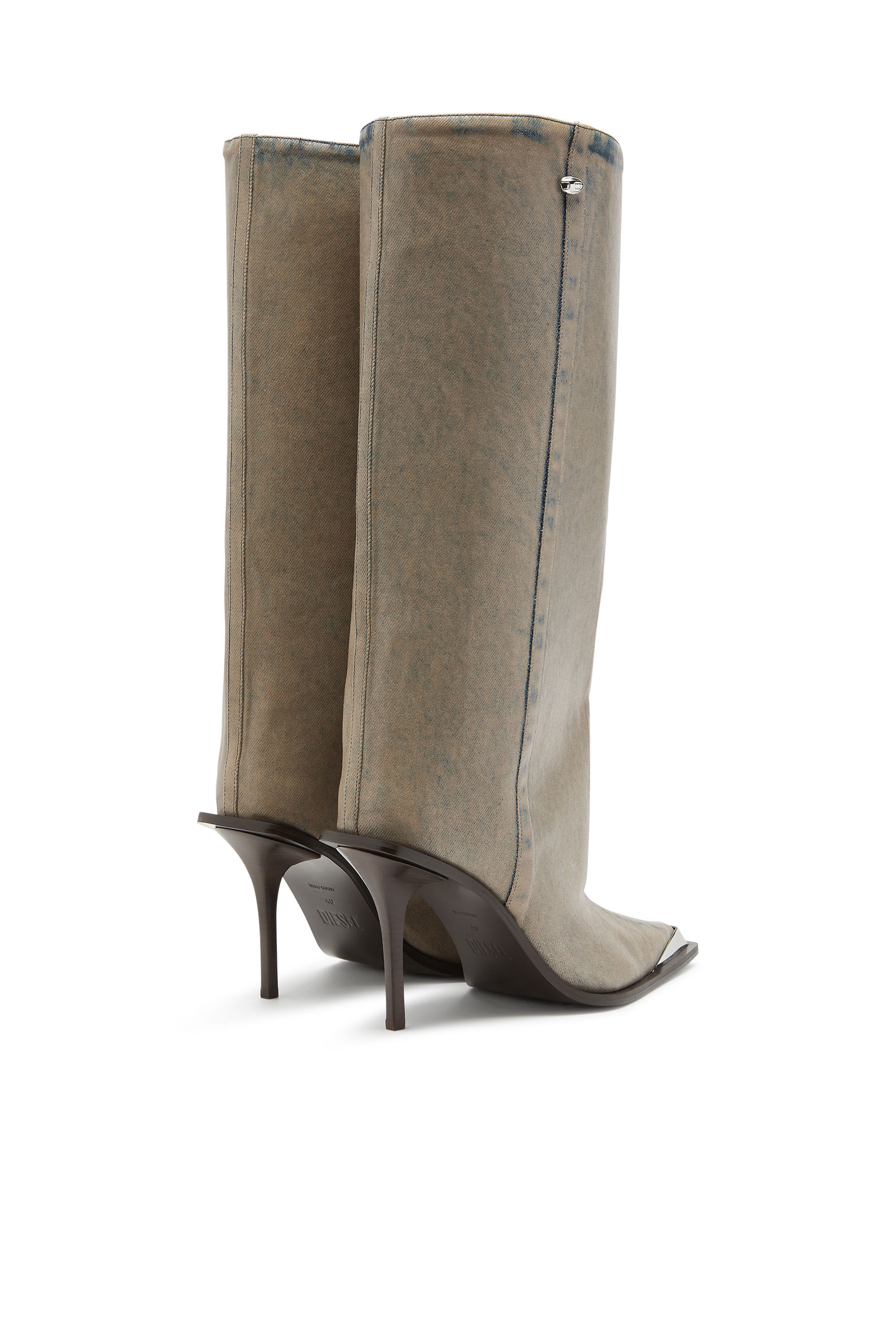 Diesel - D-TONA WB, Female's D-Tona-Knee-high boots in coated solarised denim in Beige - 3