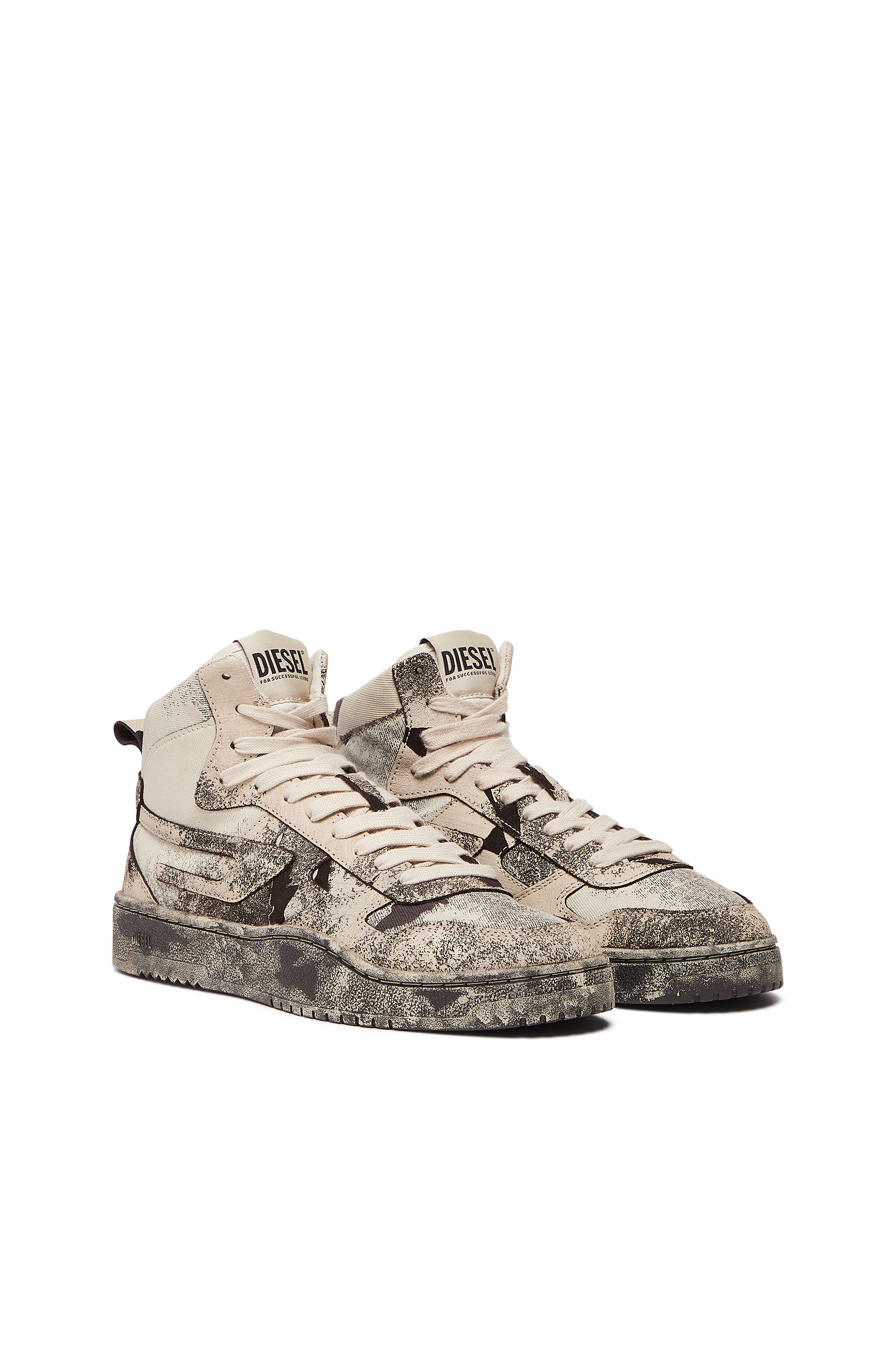 Diesel - S-UKIYO V2 MID, Male's S-Ukiyo V2 Mid - High-top camo sneakers with peel-off effect in Pink/Black - 2