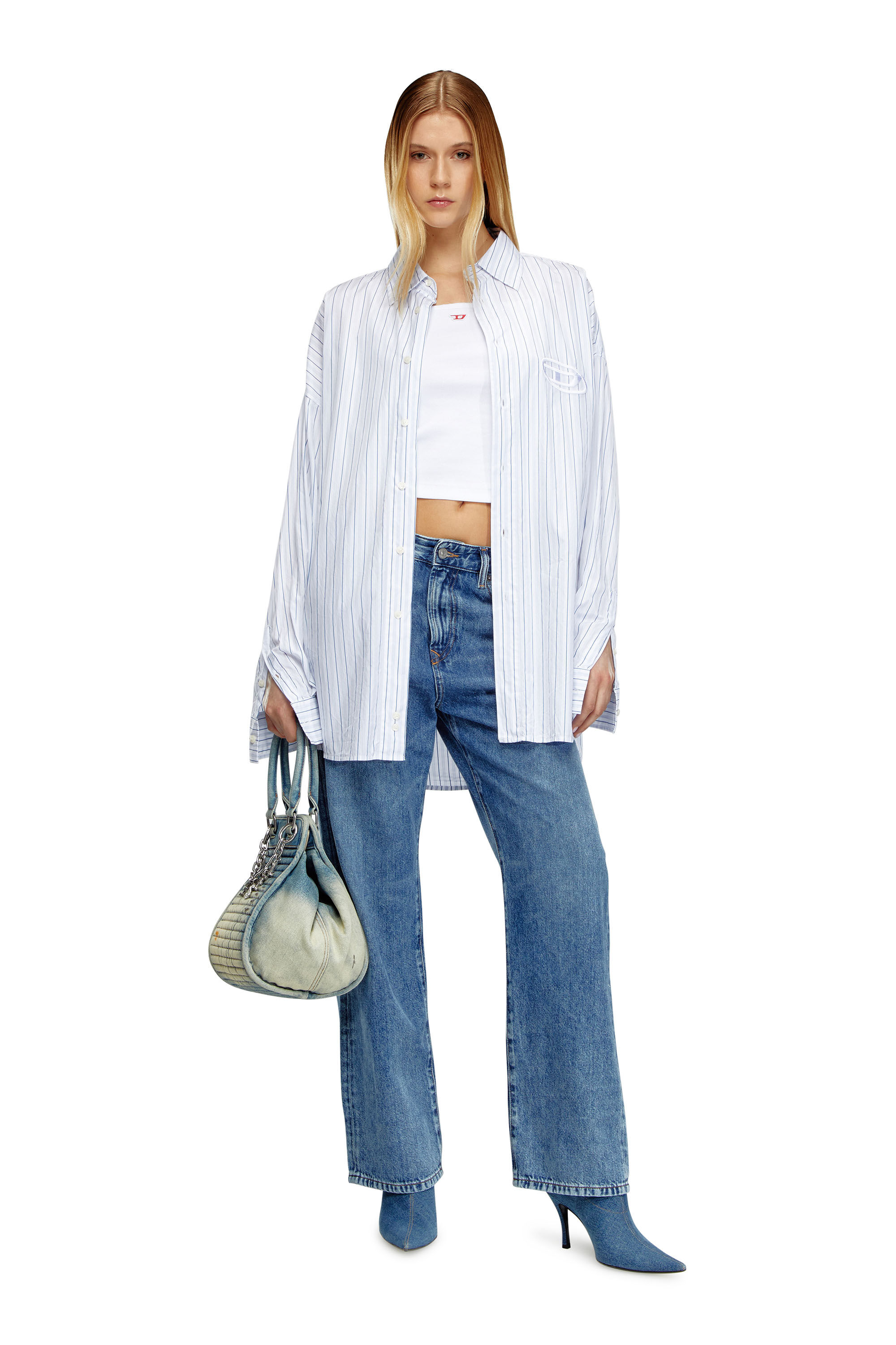 Diesel - D-VINA-S, Female's D-Vina-S - Small slouchy bag in solarised denim in Blue - 6