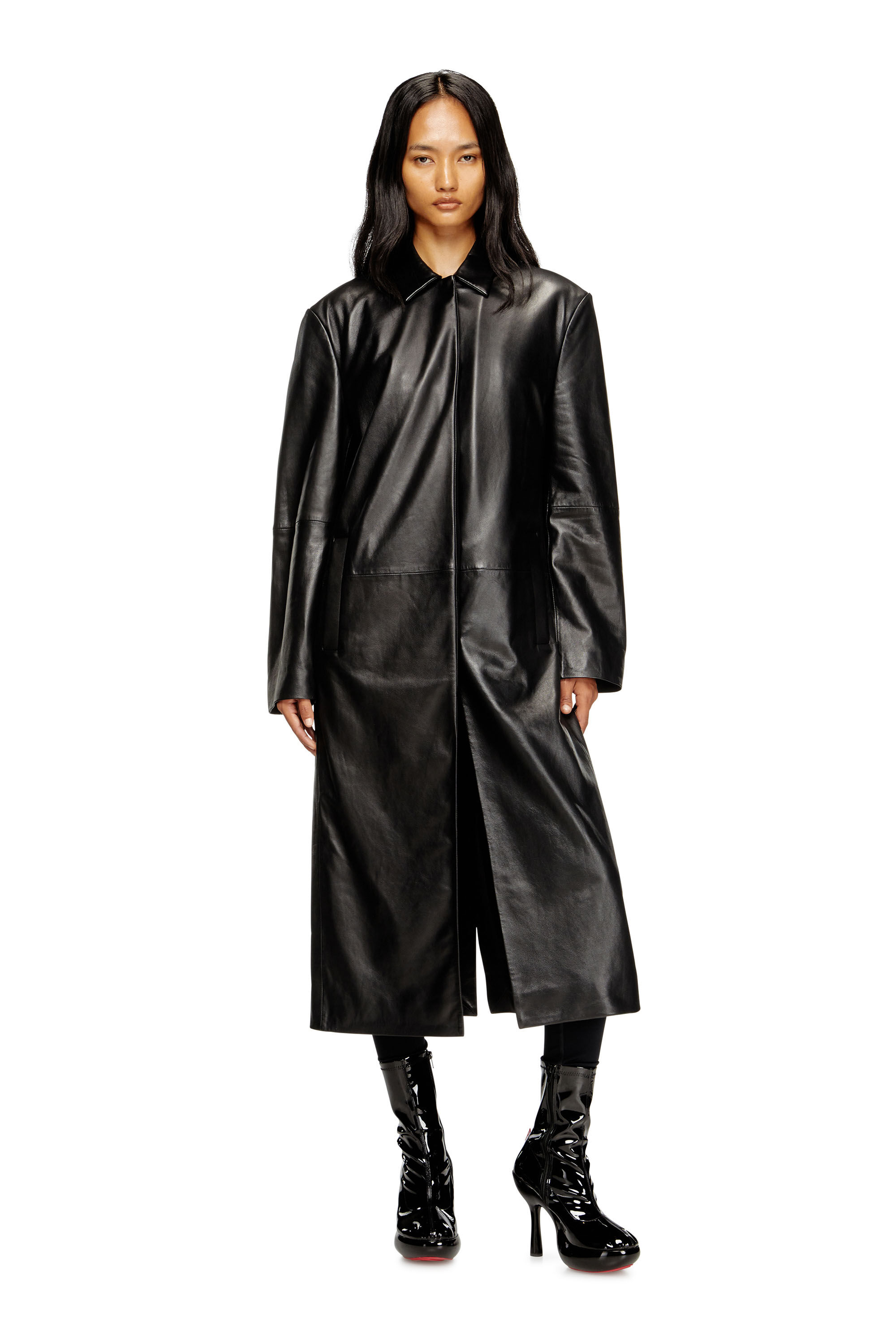 Diesel - L-ANCELOT, Female's Long padded leather coat in Black - 3