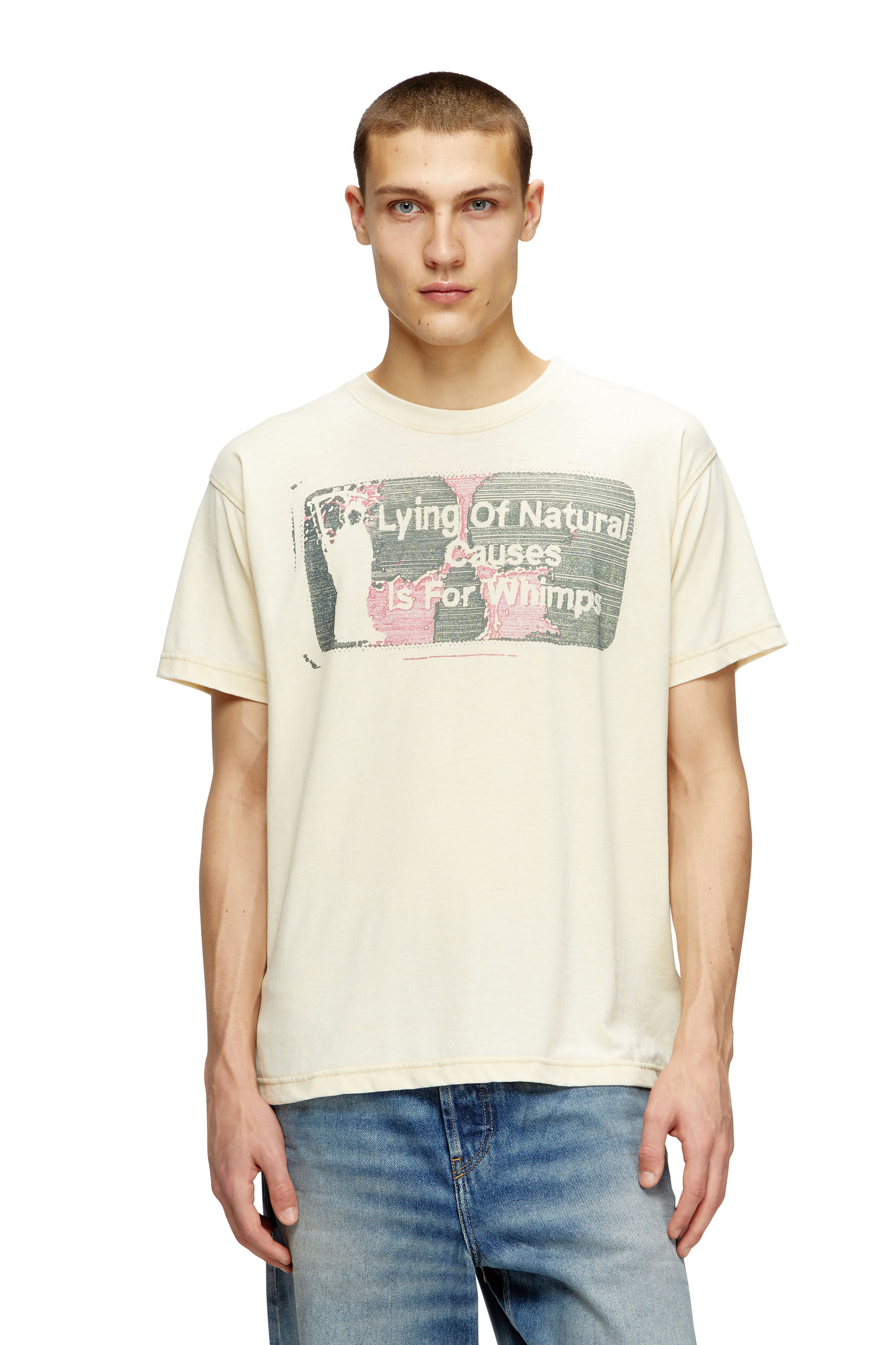 Diesel - T-NORM-T2, Male's Slogan T-shirt with burnout wash in Beige - 3