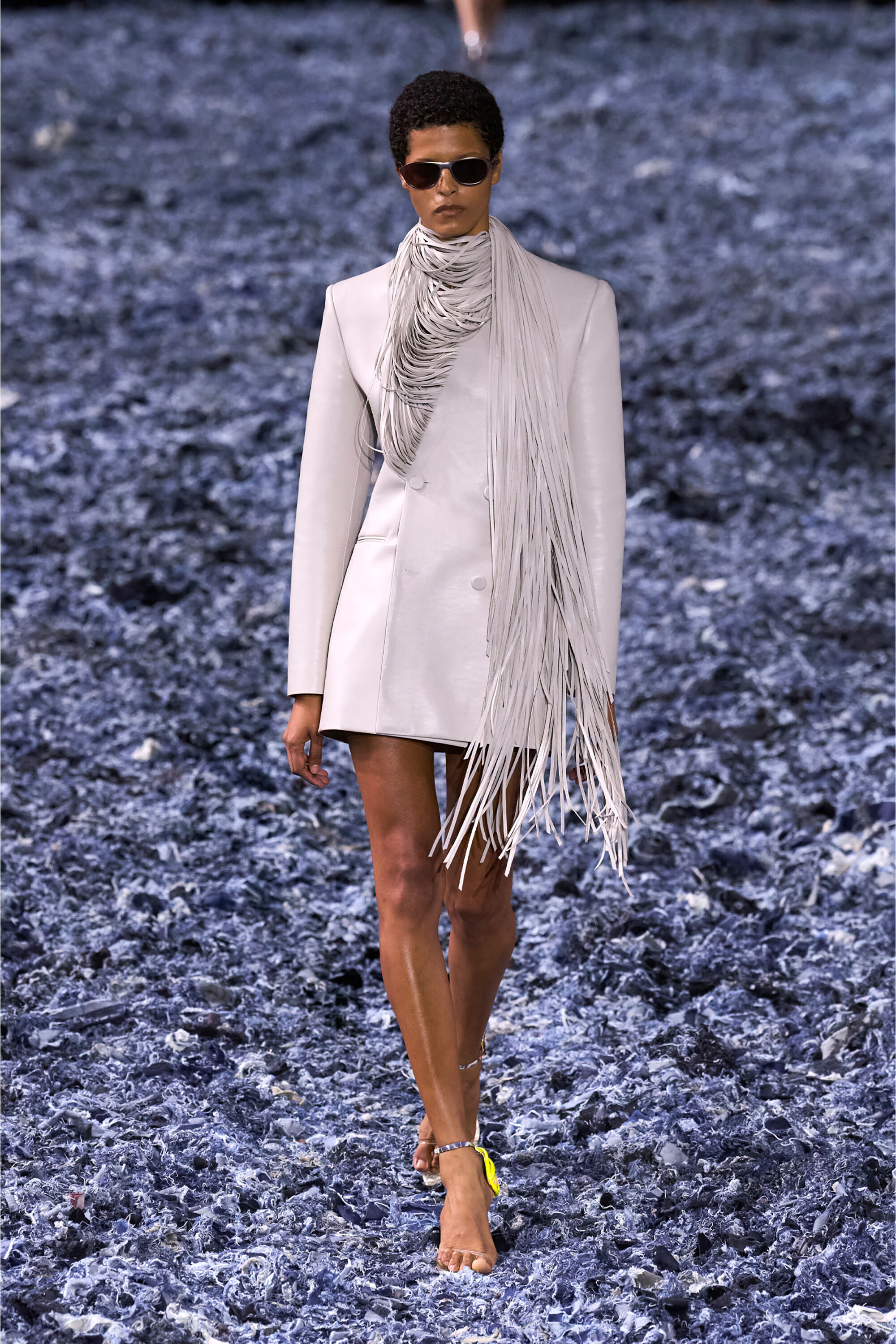 Diesel - G-SHANK, Female's Short coat with shredded scarf fringing in Light Grey - 6