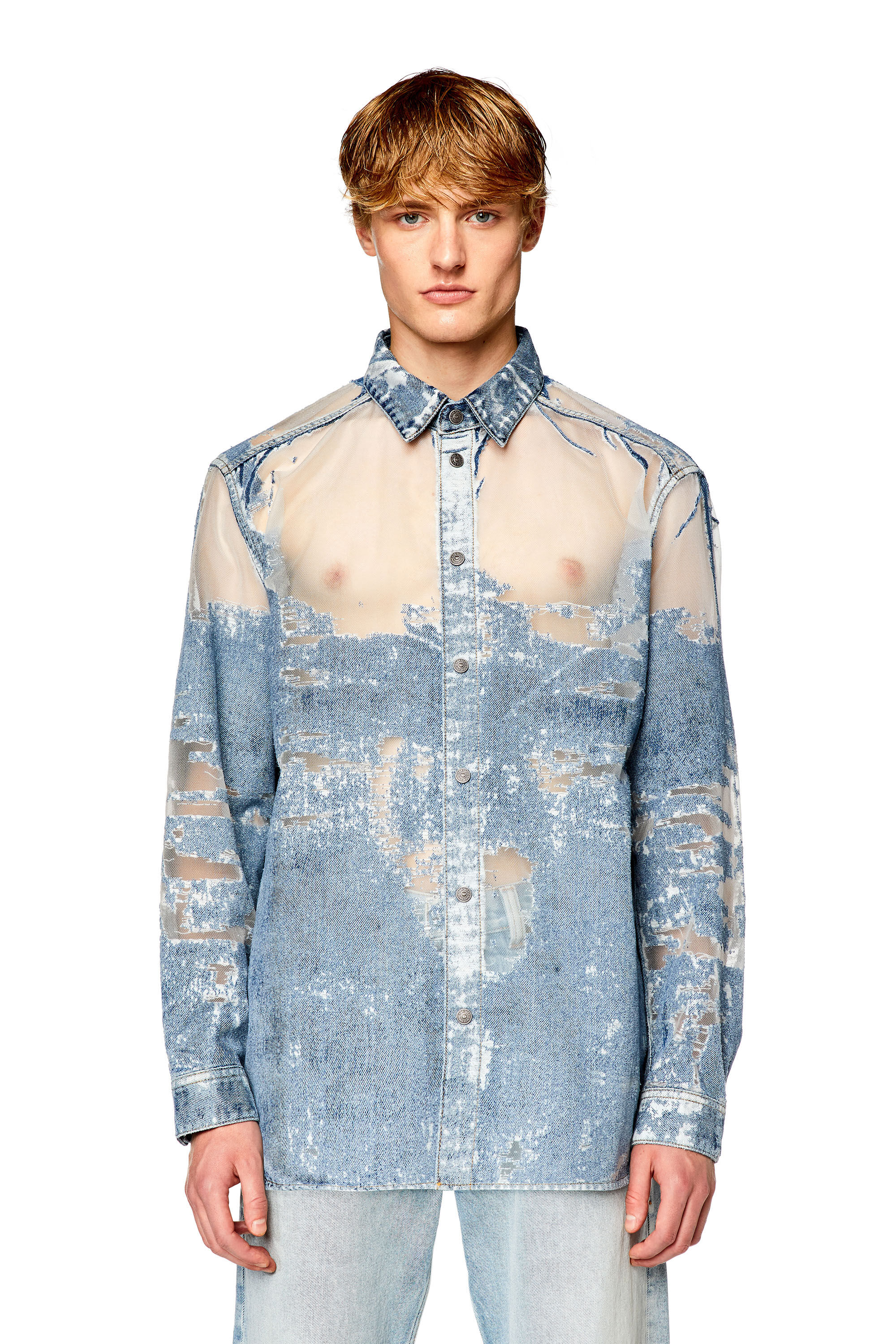 Men s Denim shirt with devor D SIMPLY OVER FSD Diesel