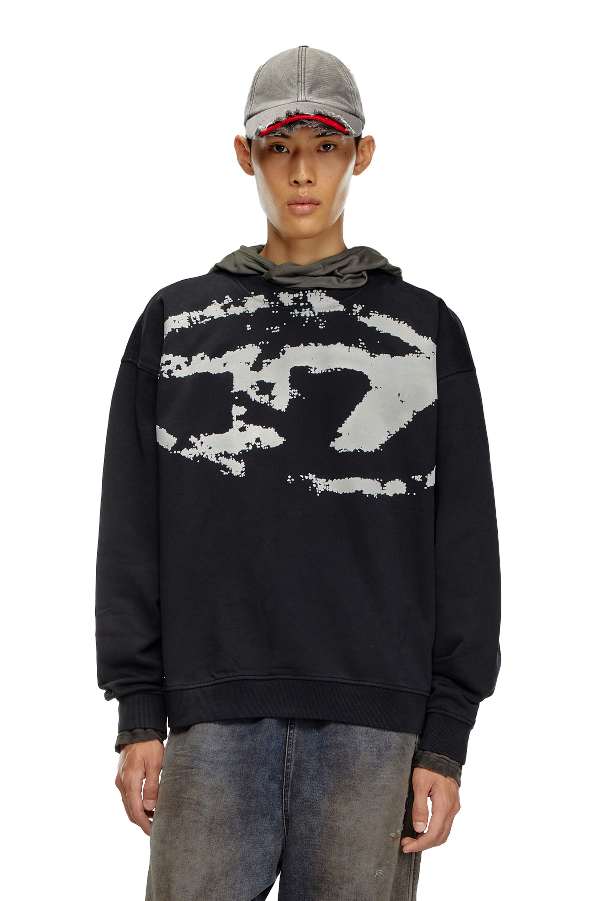 Diesel - S-BOXT-N5, Sweat-shirt avec logo floqué effet vieilli Homme in Noir - 3