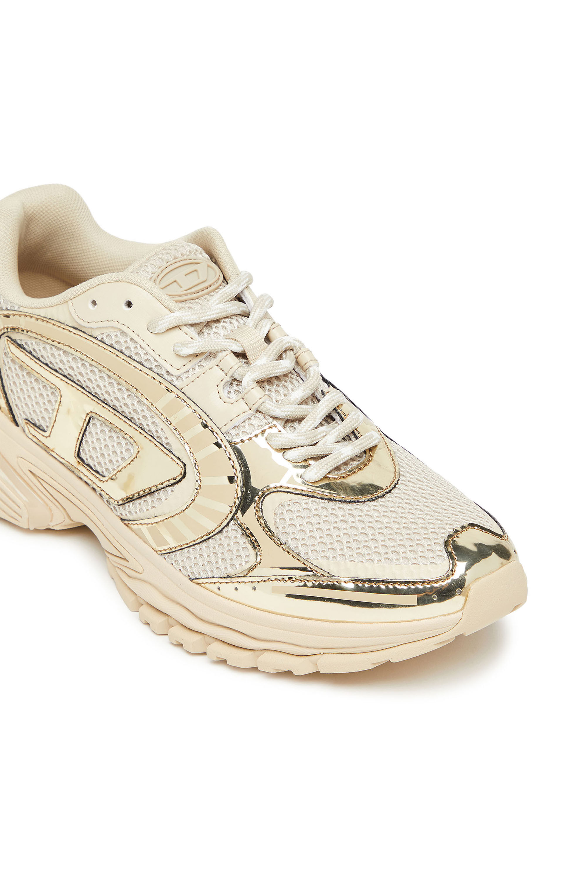 Diesel - S-PRO-V-DENSE LOW W, Female's S-Pro-V-Dense-Metallic mesh sneakers with Oval D logo in Beige - 6