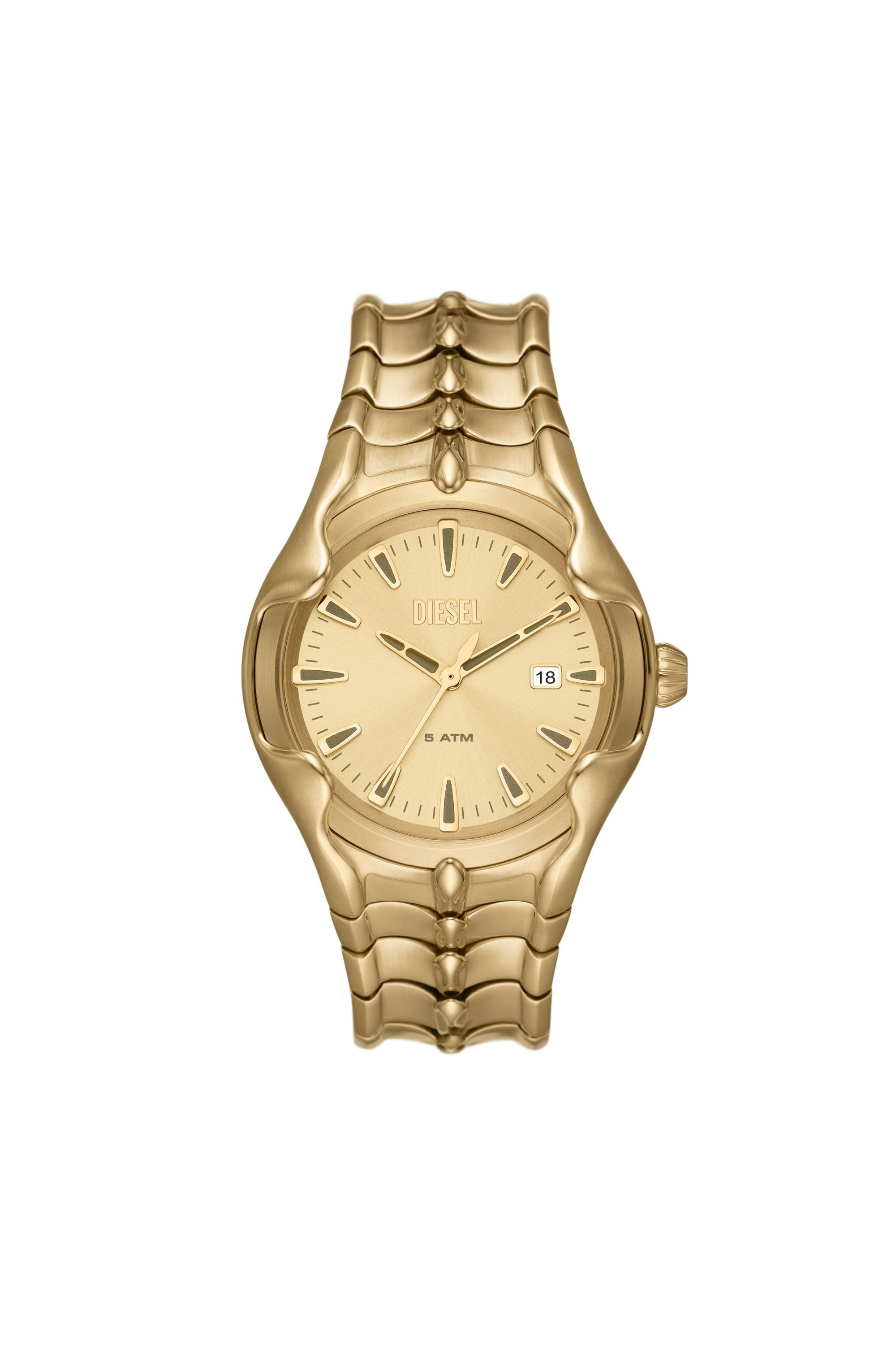 Men s Vert Three Hand Date Gold Tone Stainless Steel Watch Gold Diesel