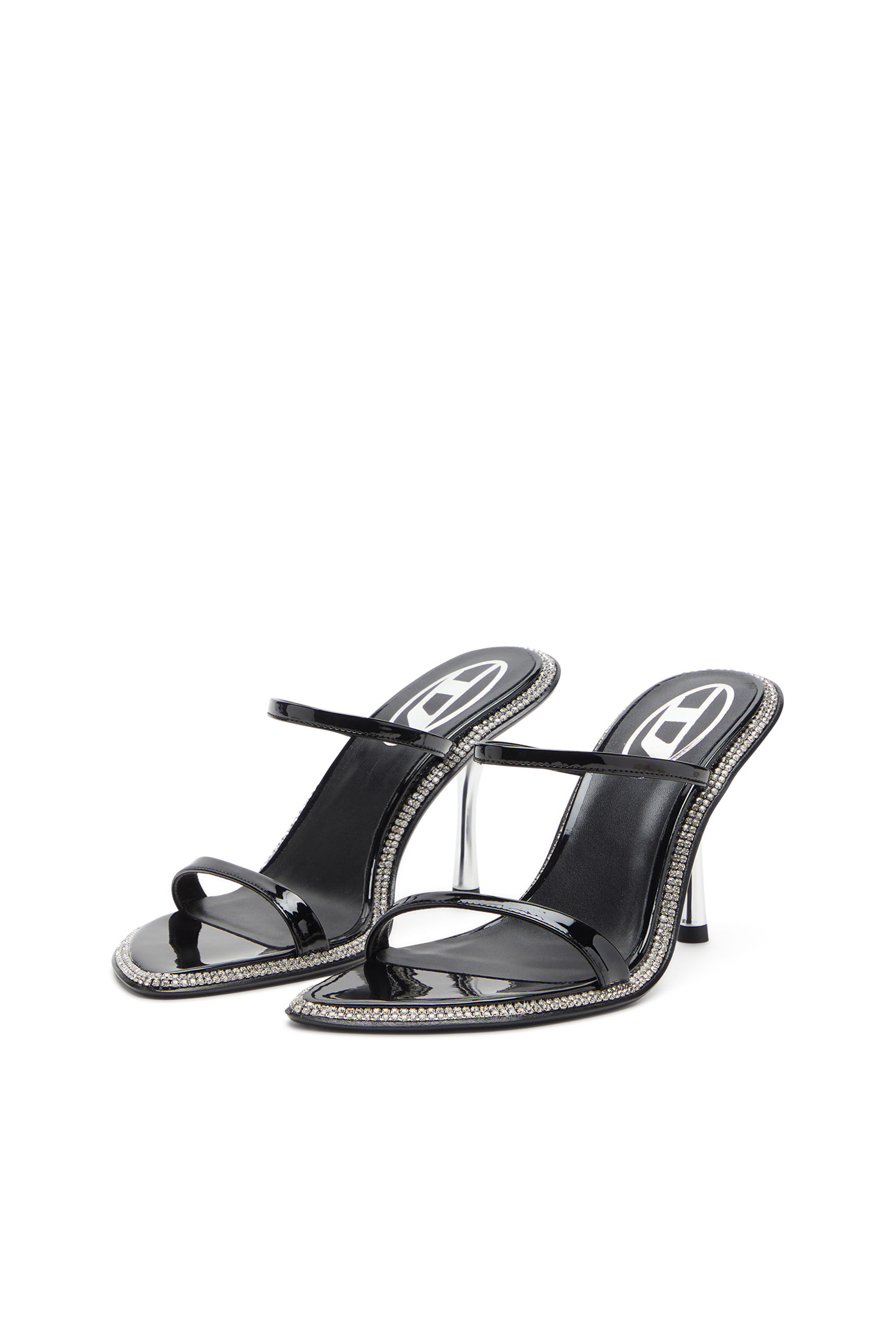 Diesel - D-HAVANNA SDL, Female's D-Havanna-Strappy patent mules with crystals in Black - 8