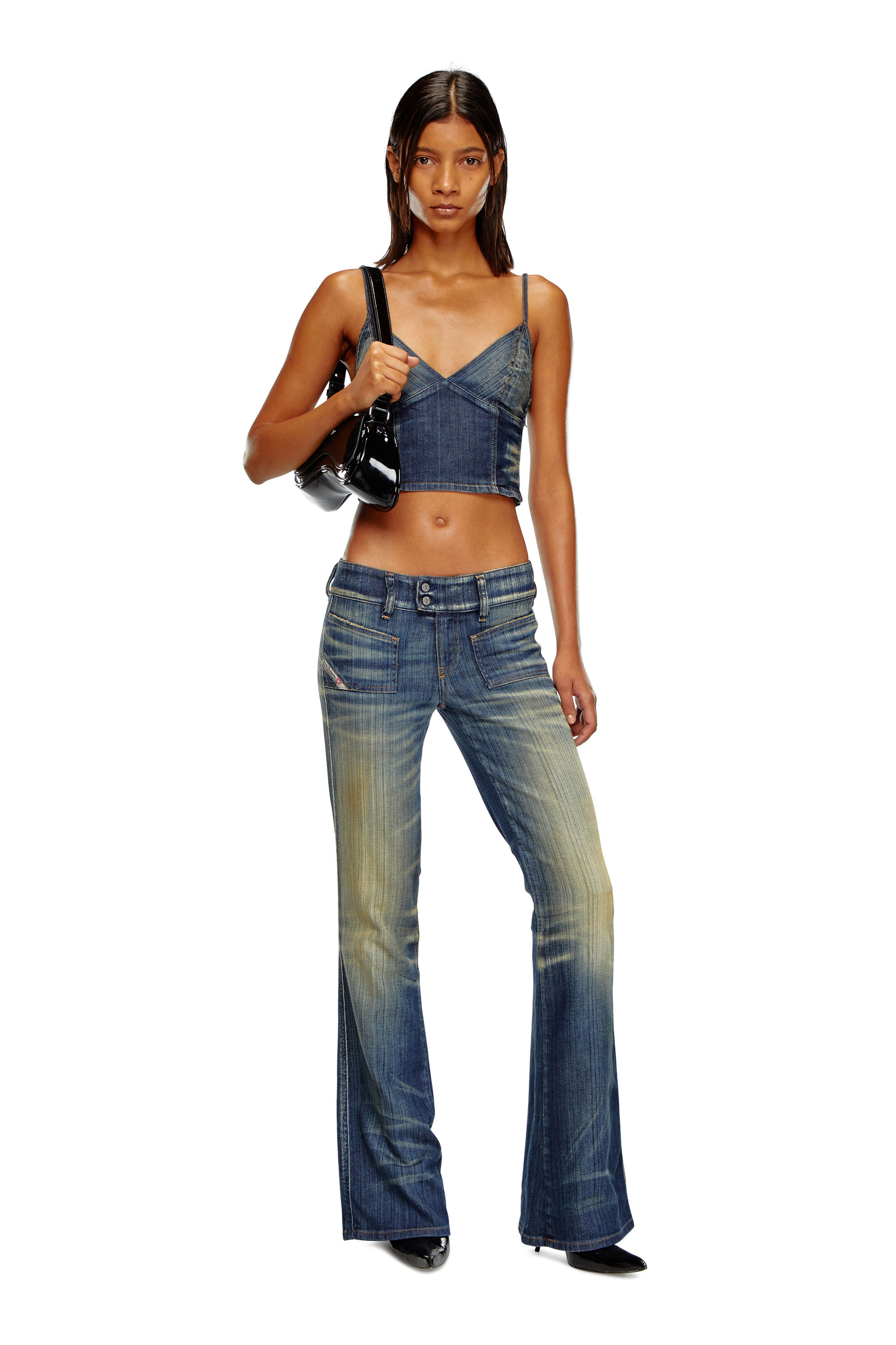 Diesel - DE-FULVY-TOP-D, Top crop en denim strié Femme in Bleu - 1