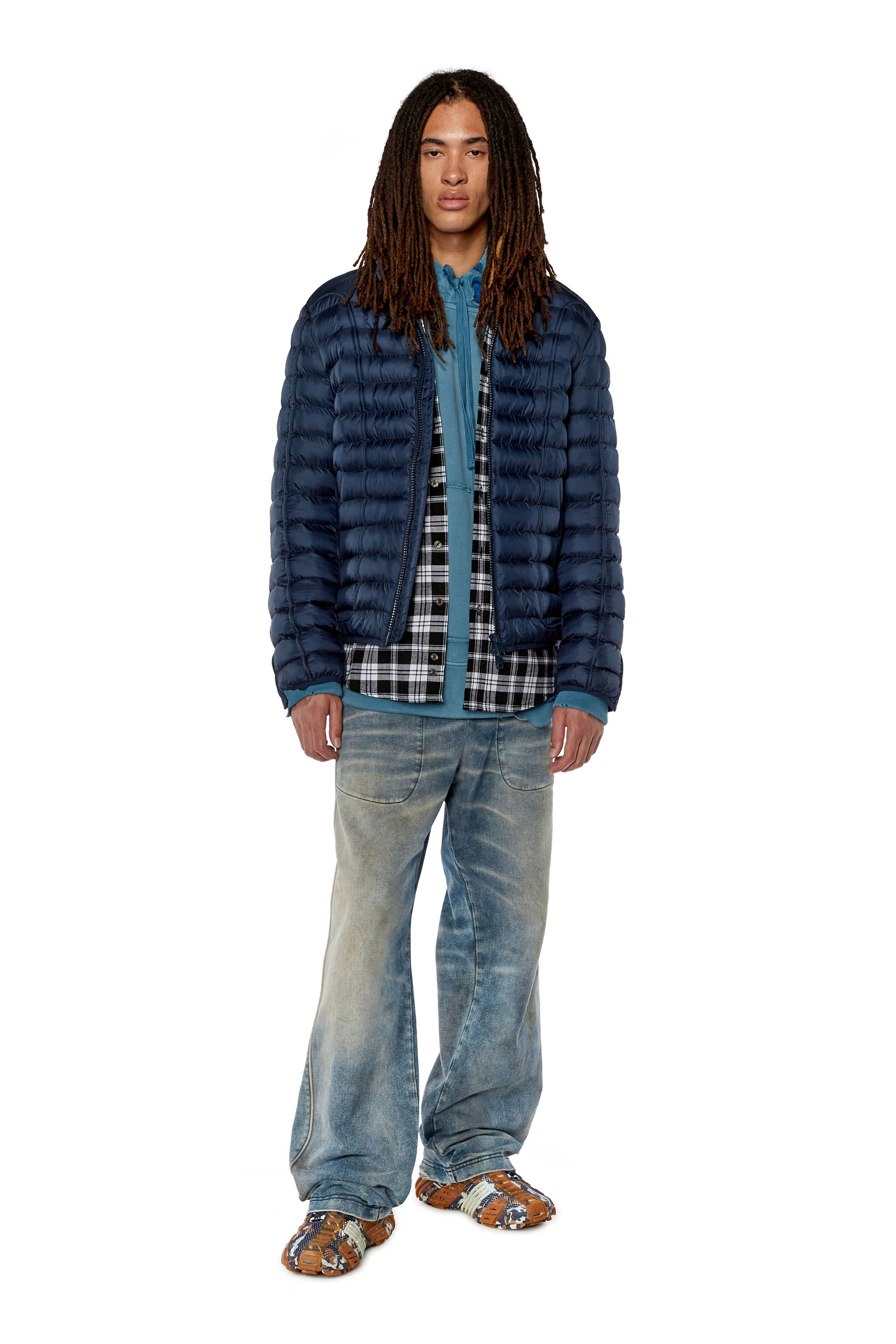 Diesel - W-HAWKYL, Veste doudoune en nylon avec passepoil Homme in Bleu - 1