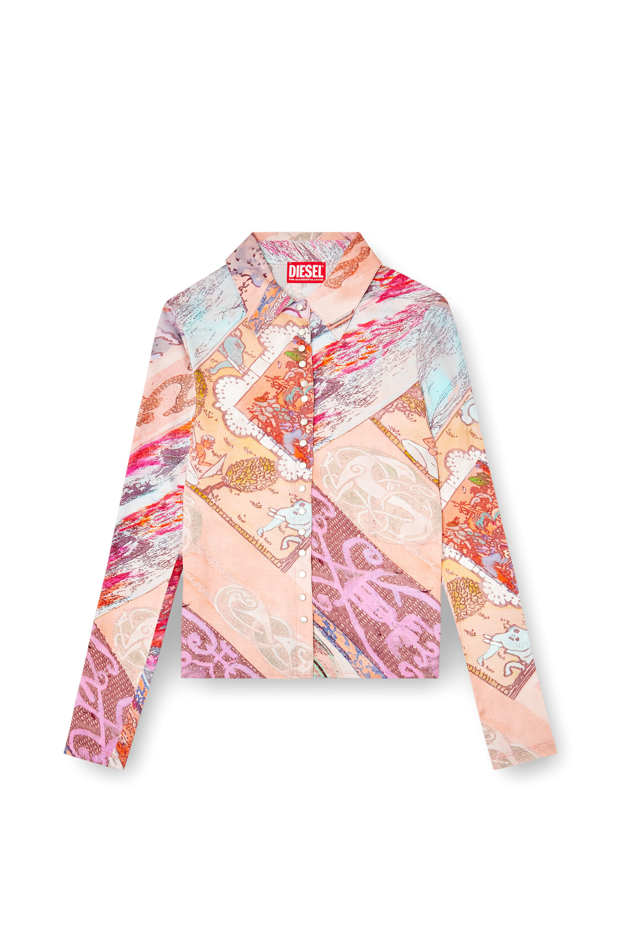 Diesel - C-AMELIA, Female's Stretch-viscose shirt with Heraldic print in Pink - 2