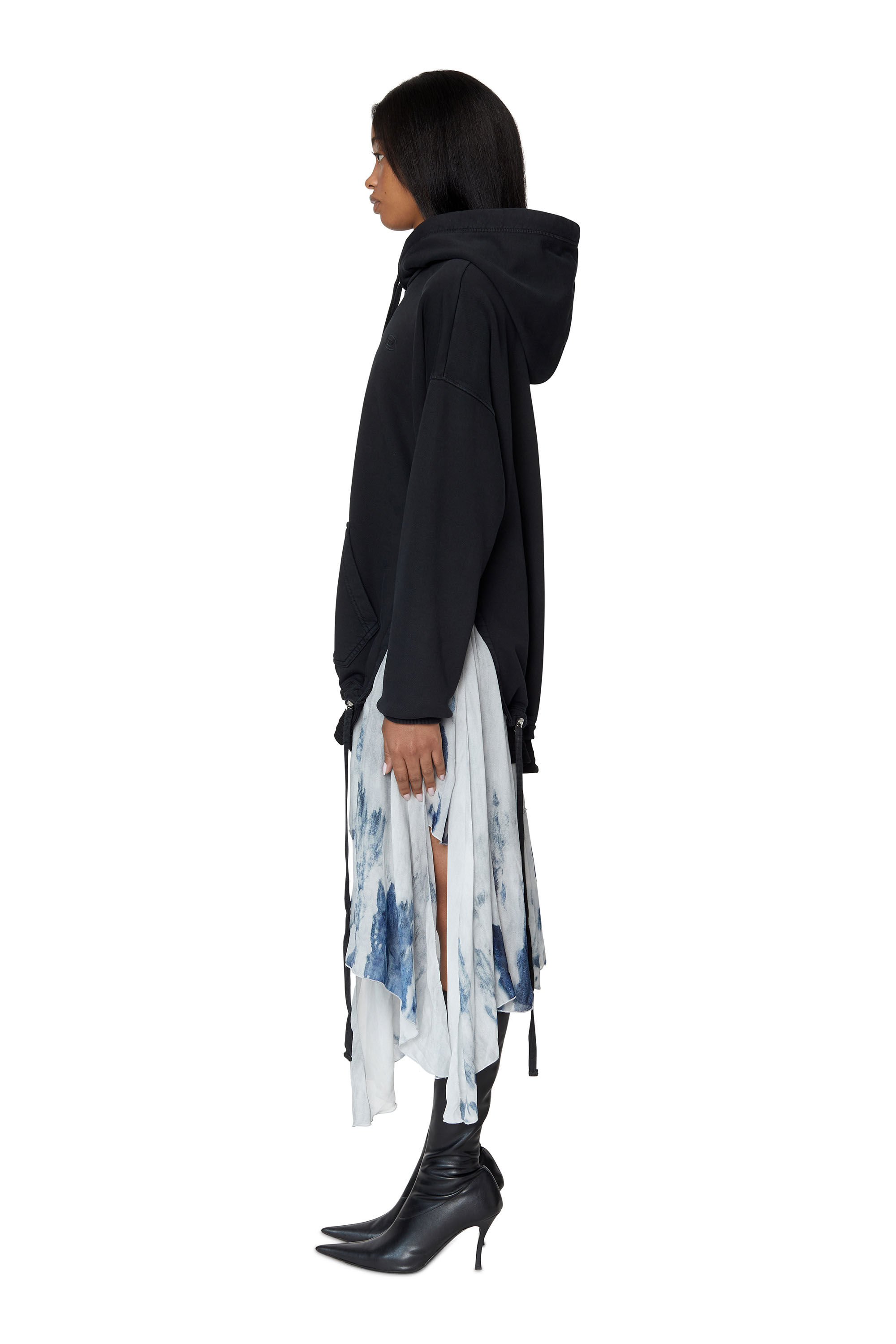 D-ROLLIER Woman: Hoodie dress with printed chiffon hem | Diesel