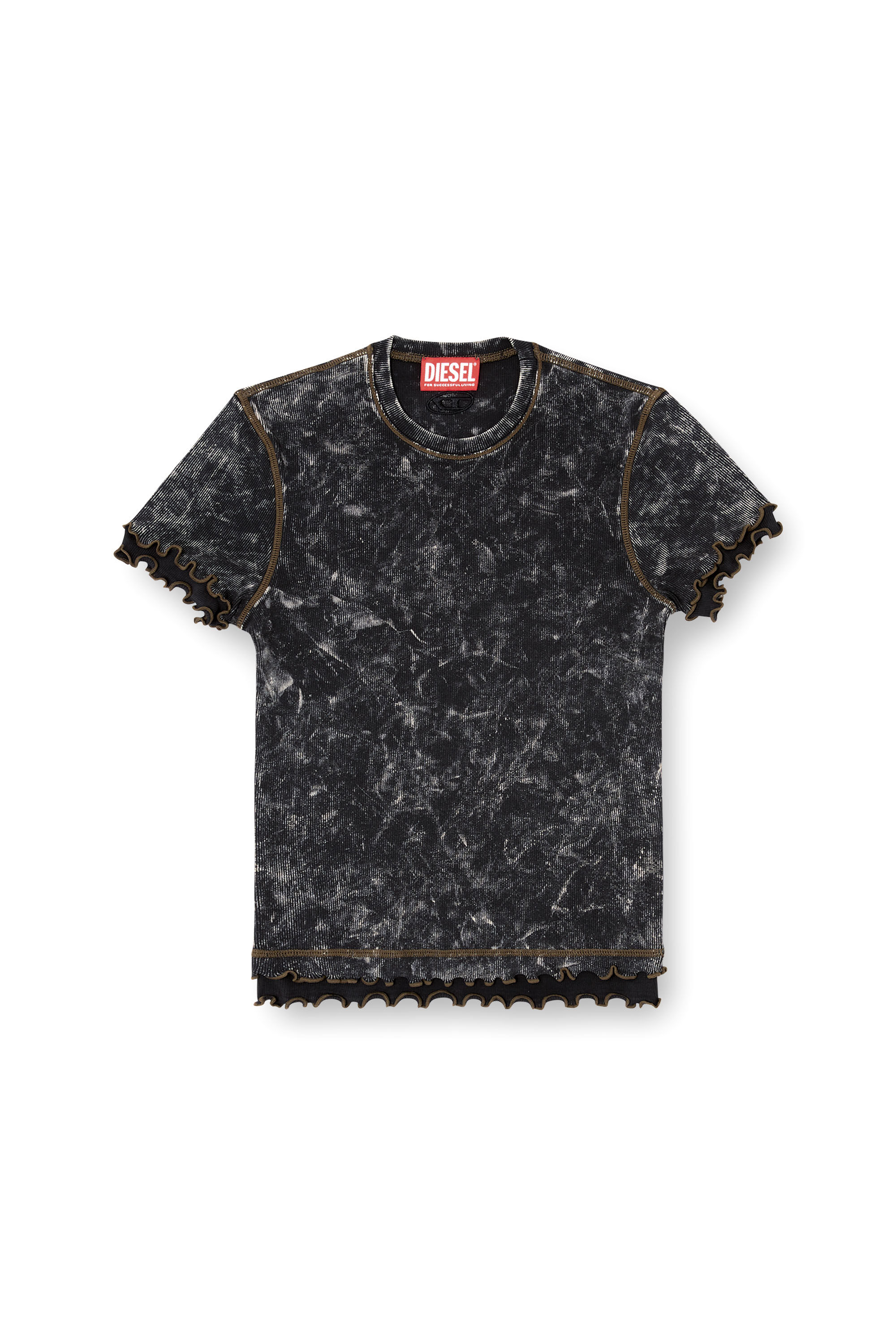 Diesel - T-FLU, Female's Marbled T-shirt with ruffled trims in Black - 2