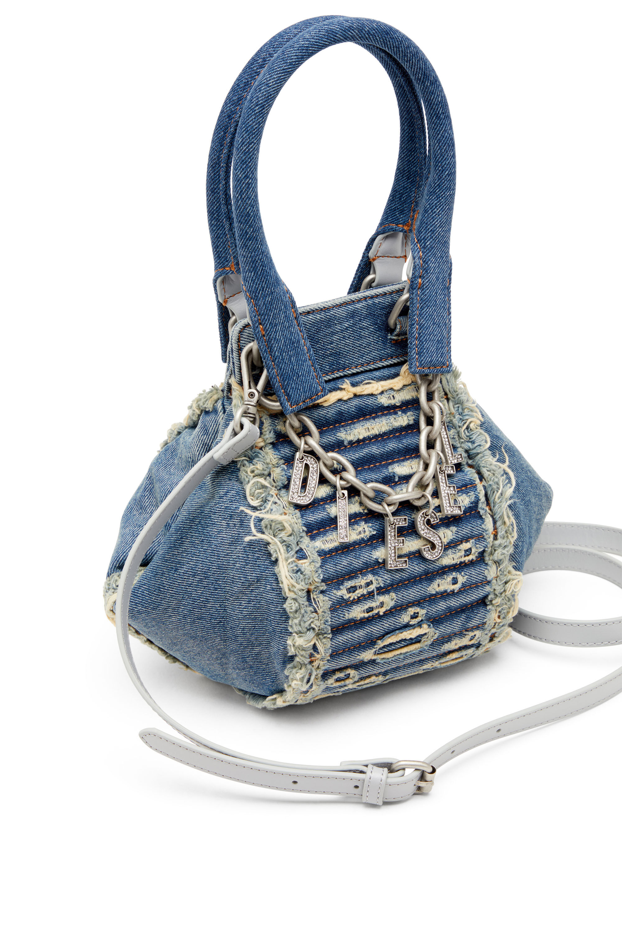 Diesel - D-VINA-XS, Female's D-Vina-Xs-Handbag in distressed quilted denim in Blue - 5