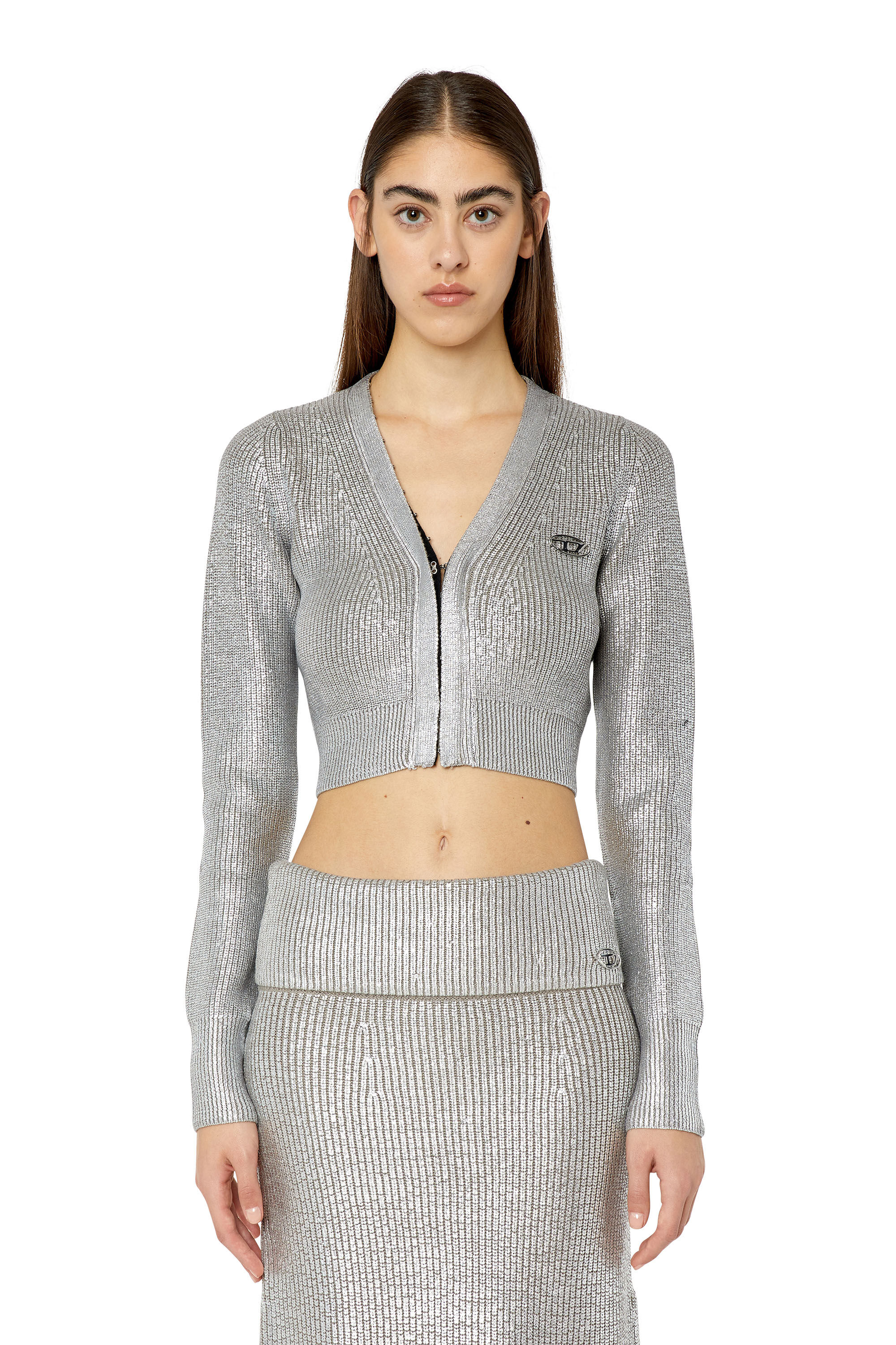 M ADHU Woman Cropped cardigan in metallic wool knit Diesel
