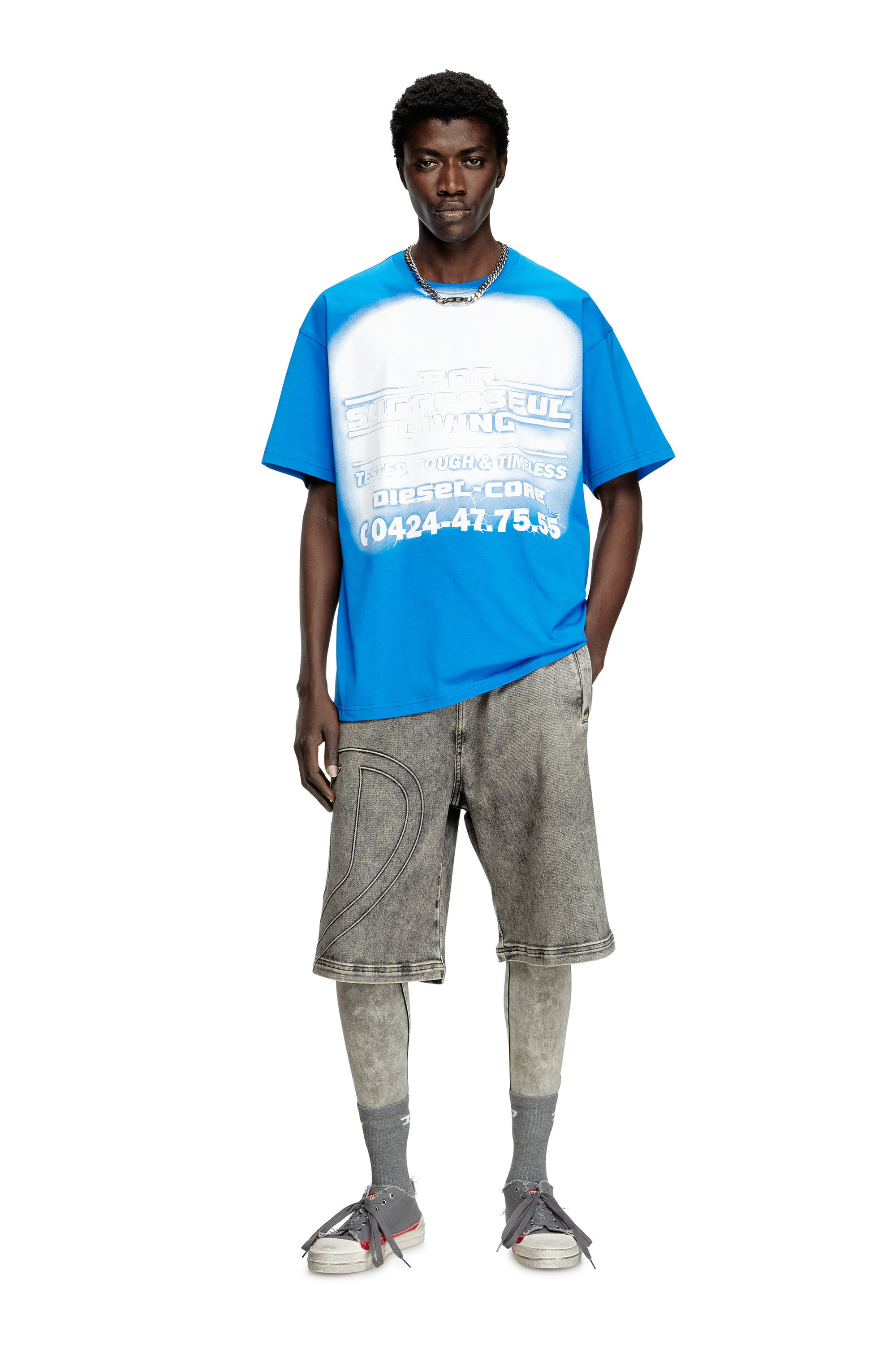 Diesel - T-BOXT-R15, Male's T-shirt with blowout logo graphic in Blue - 1