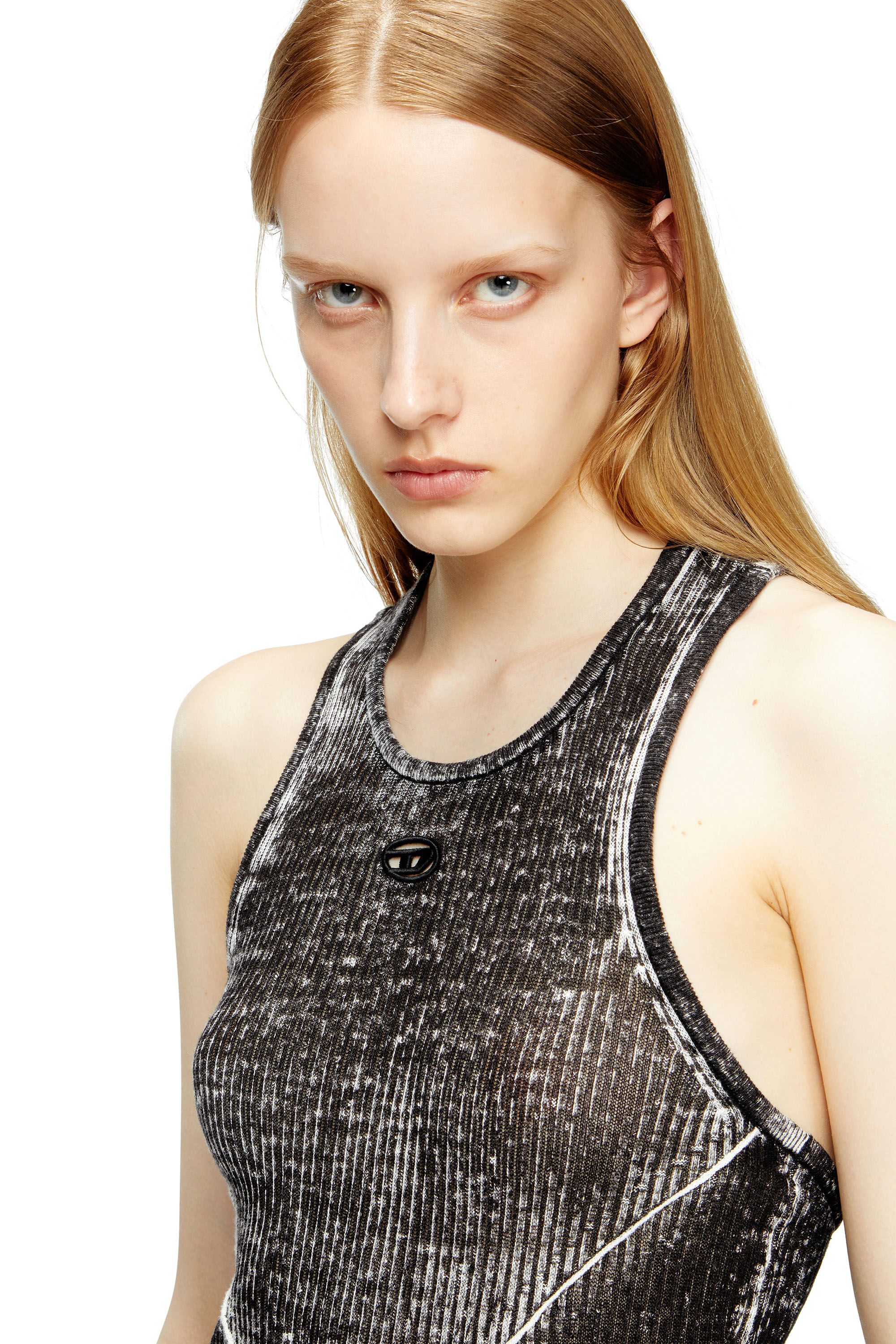 Diesel - M-RAB, Female's Linen-knit dress with cut-out logo in Black - 5