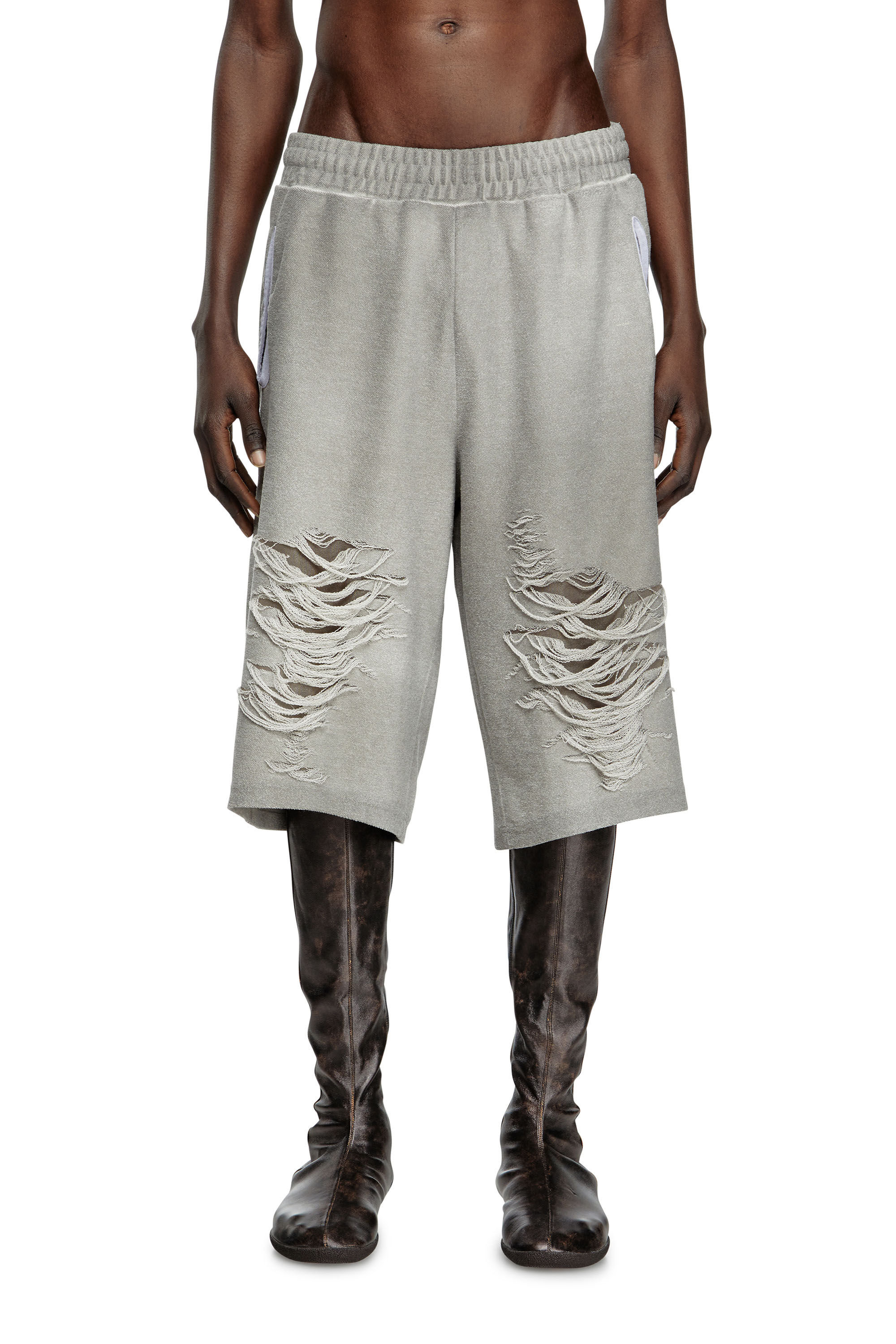 Diesel - P-PERC-SHORT, Short avec genoux effet vieilli Homme in Gris - 3