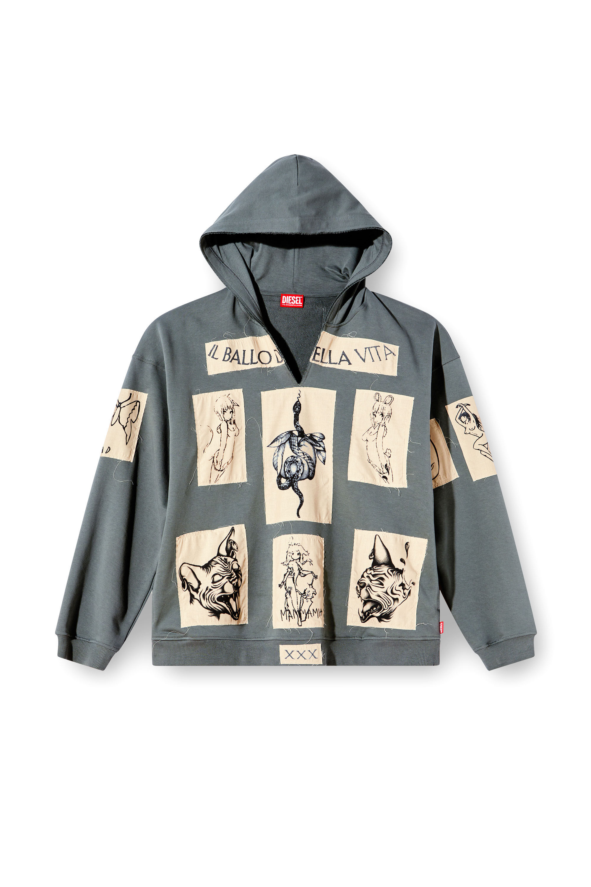 Diesel - S-BOXT-HOOD-DD, Sweat-shirt à capuche avec empiècements tatouage Mixte in Gris - 2