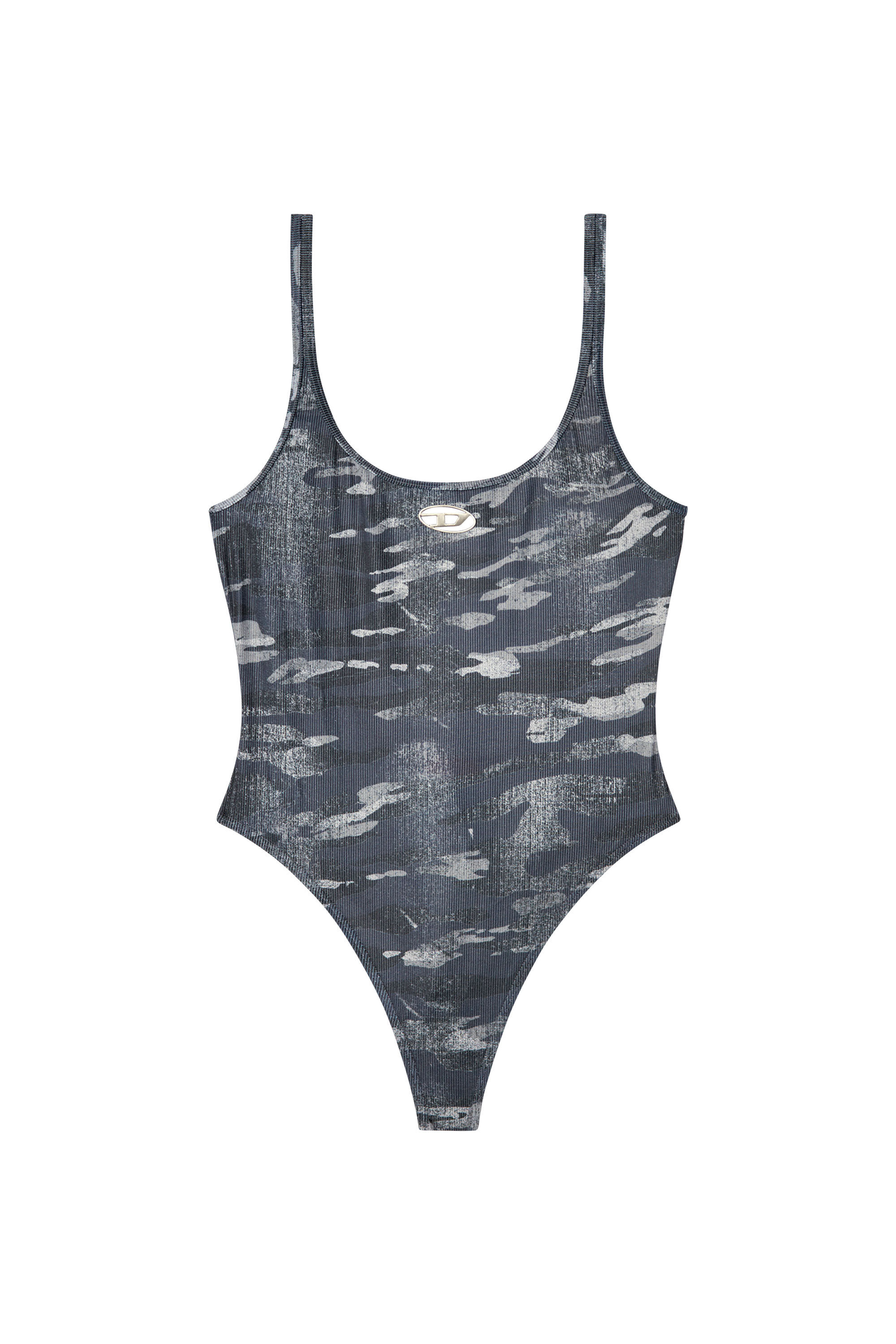 Diesel - UT-BODY-UTLT, Female's Camo swimsuit with cut-out logo in Black - 4