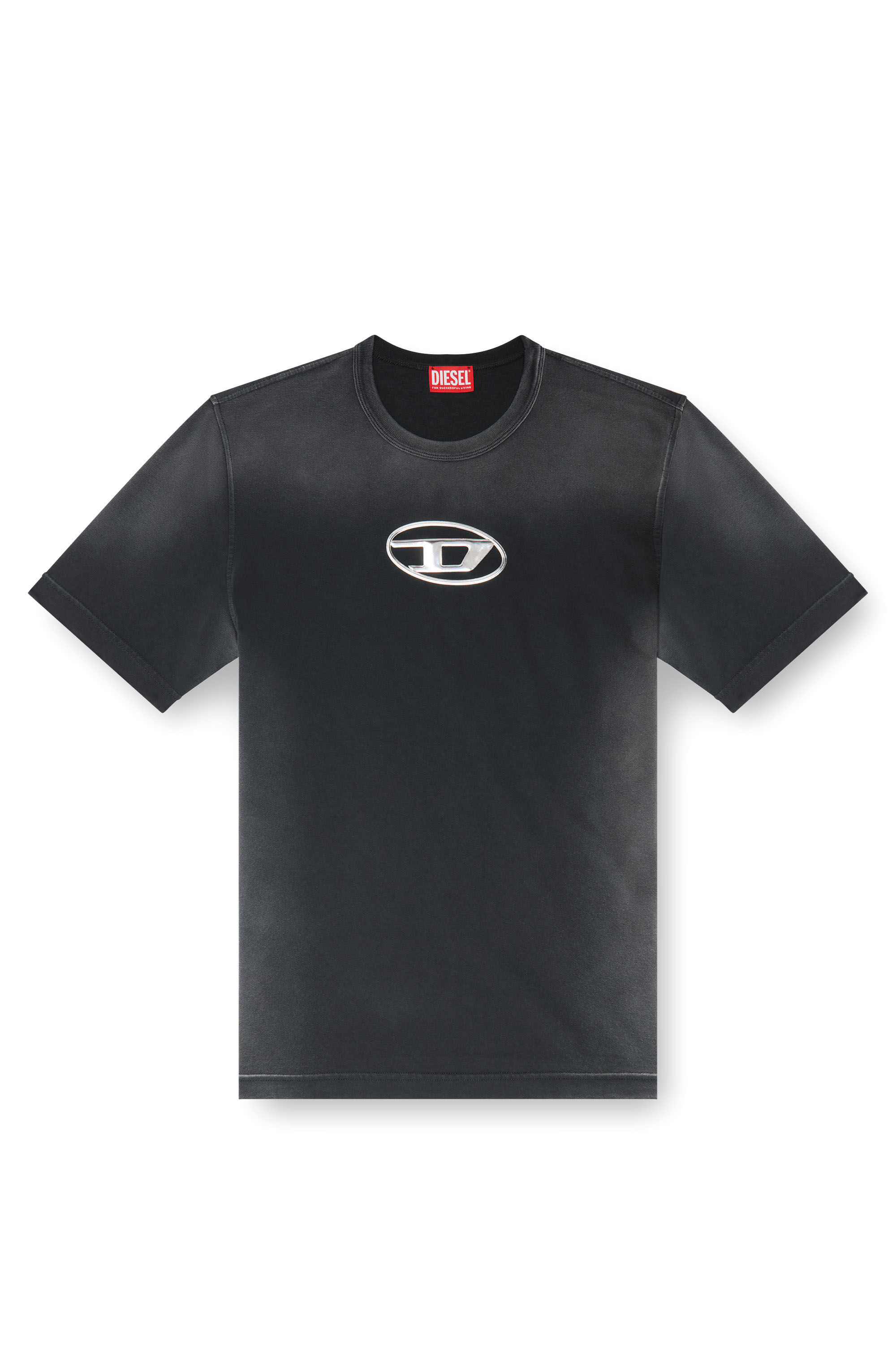 Diesel - T-ADJUST-Q8, T-shirt délavé avec cut-out Oval D Homme in Noir - 2