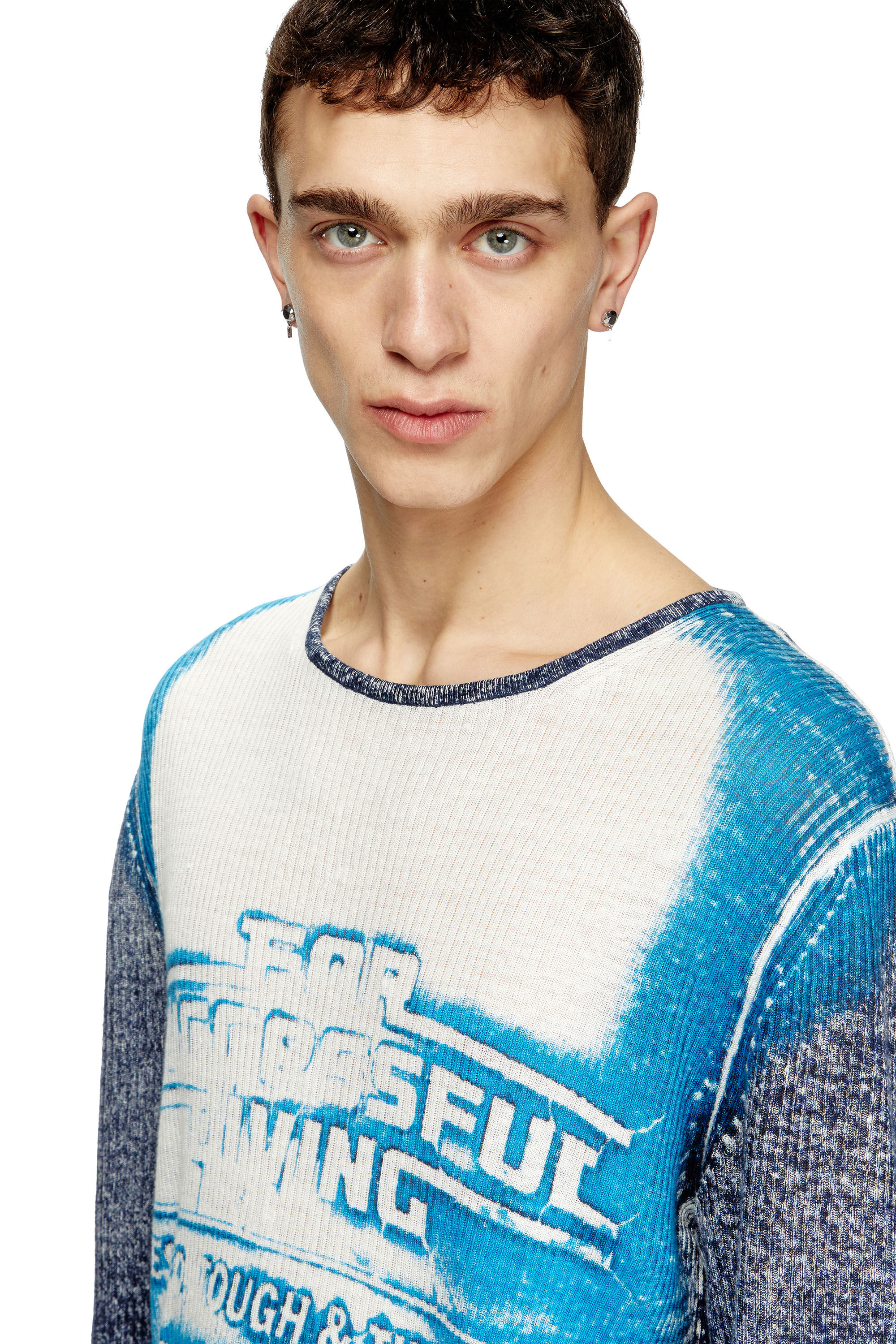 Diesel - K-ROD, Male's Linen jumper with logo graphic in Blue - 5