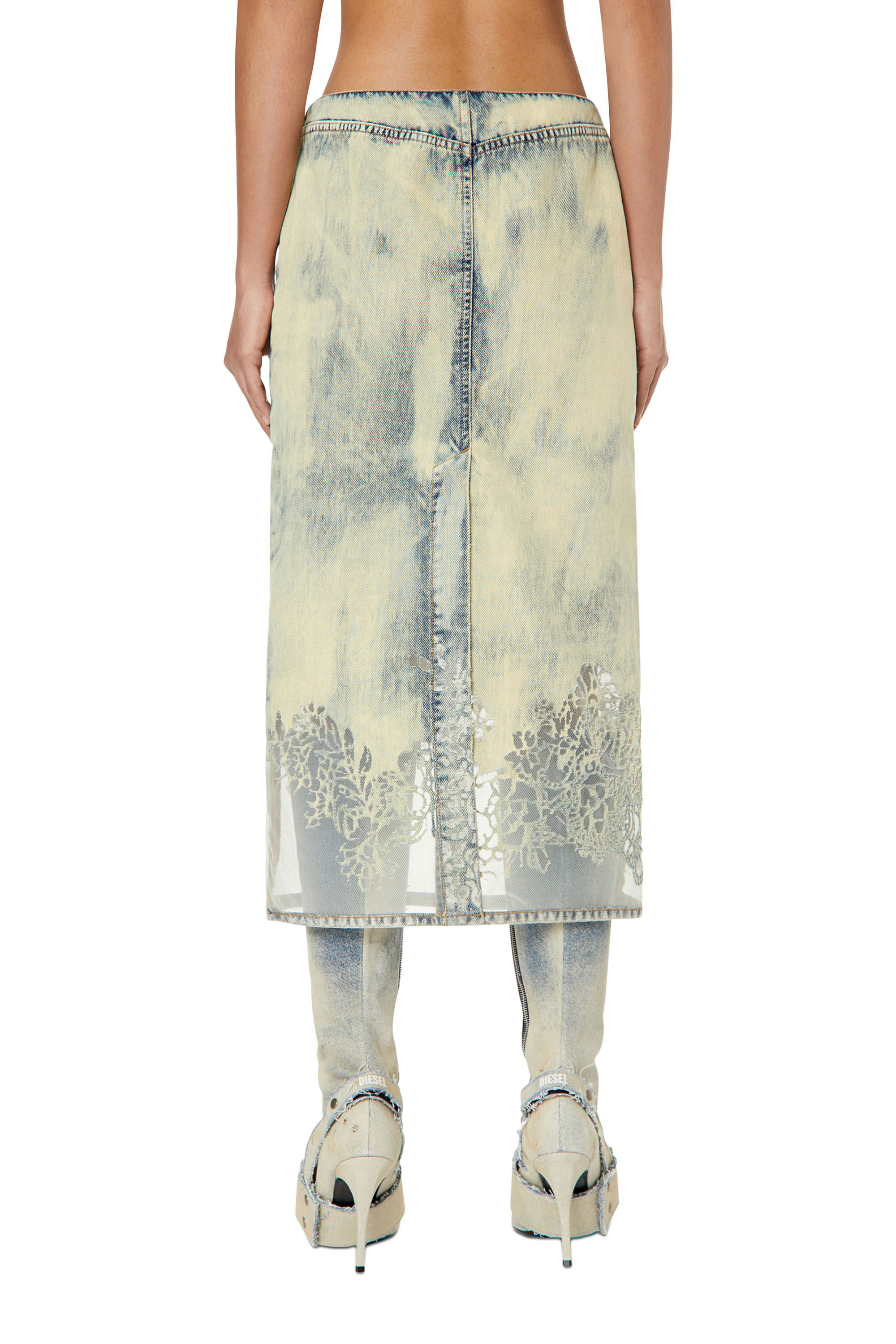 Diesel - DE-PRA-FSC, Female's Midi skirt in lace denim in Light Blue - 4
