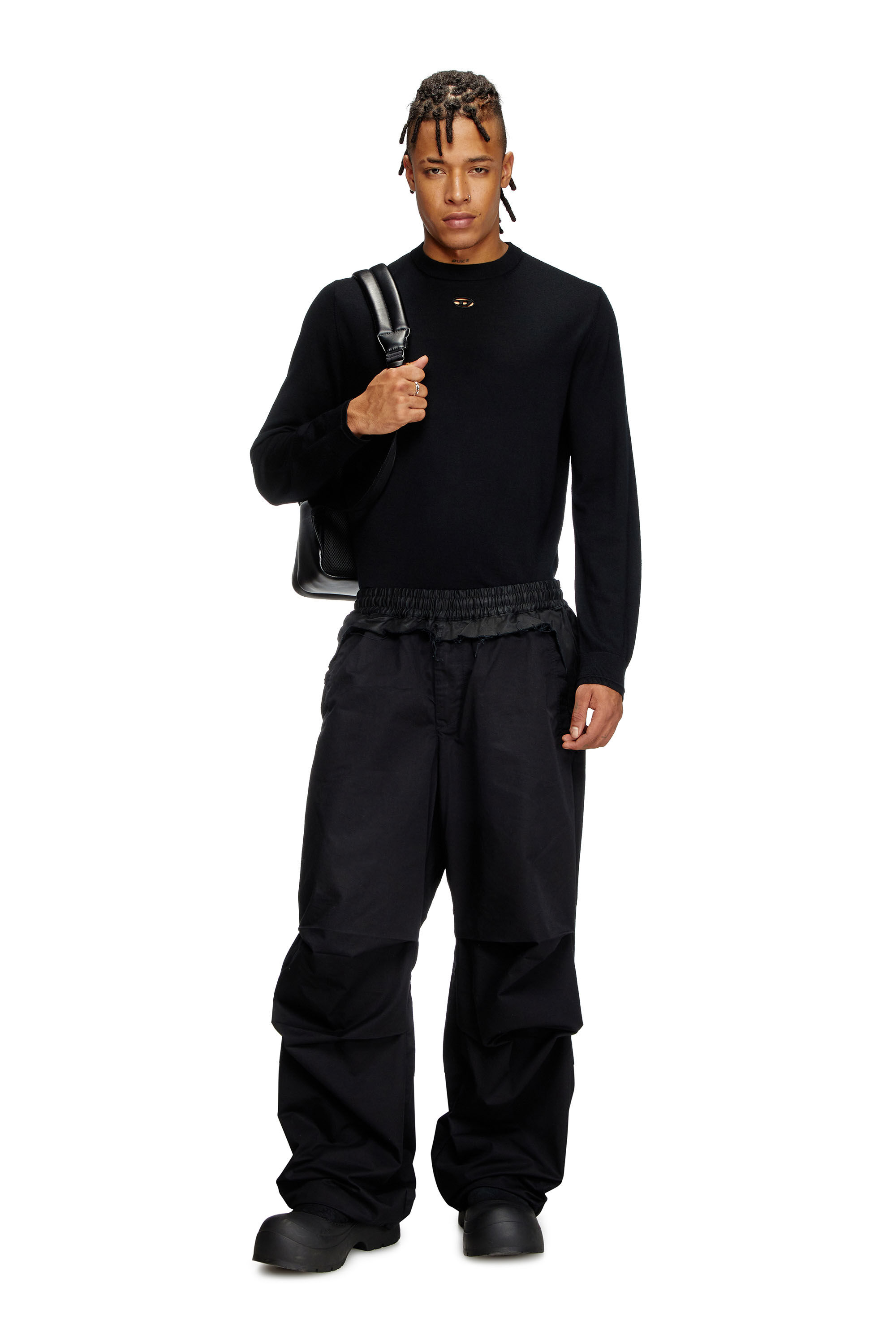 Diesel - K-VALIAM, Male's Wool jumper with cut-out logo in Black - 1