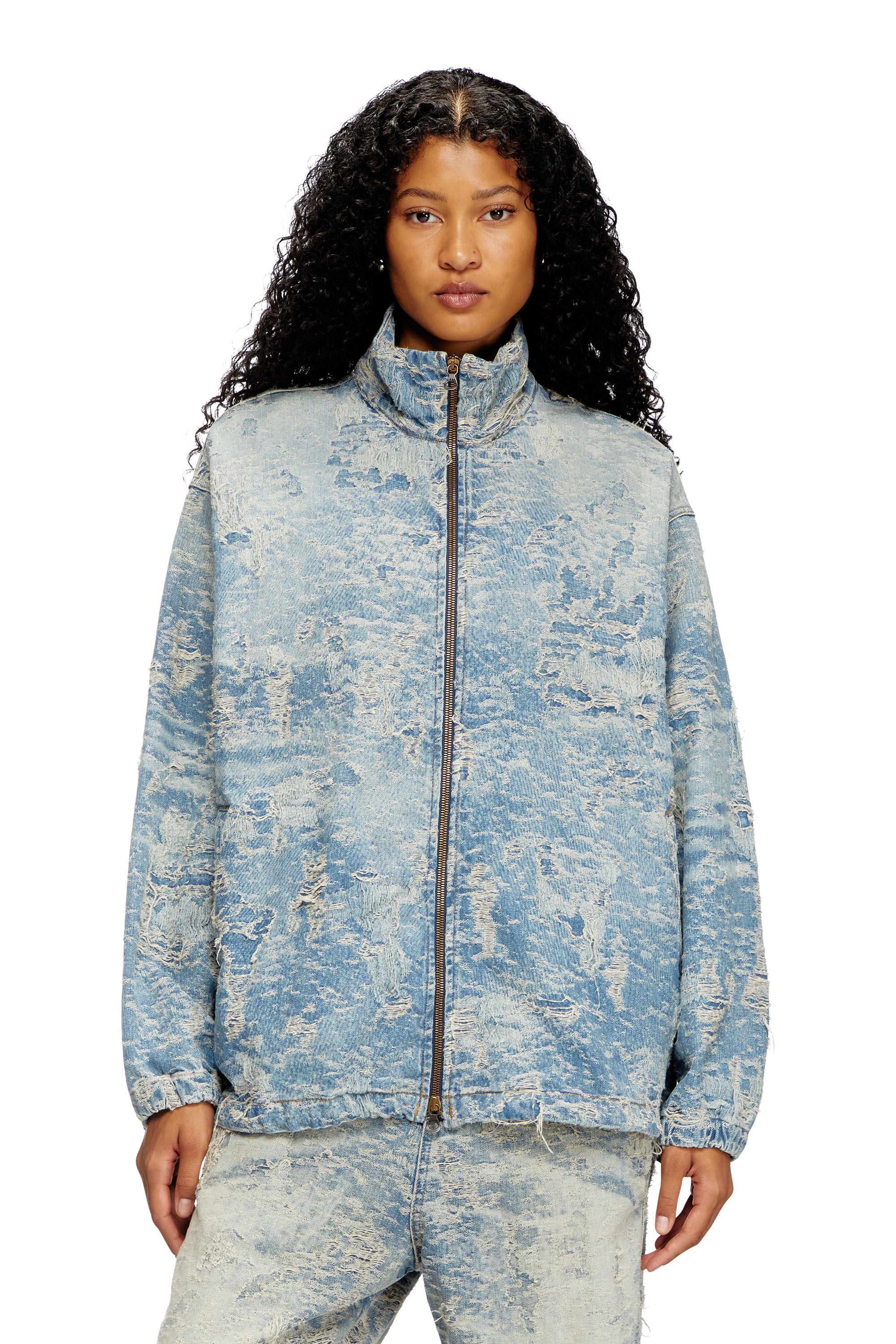 Diesel - D-KRAP-FSF, Veste zippée en denim jacquard effet sali Mixte in Bleu - 3