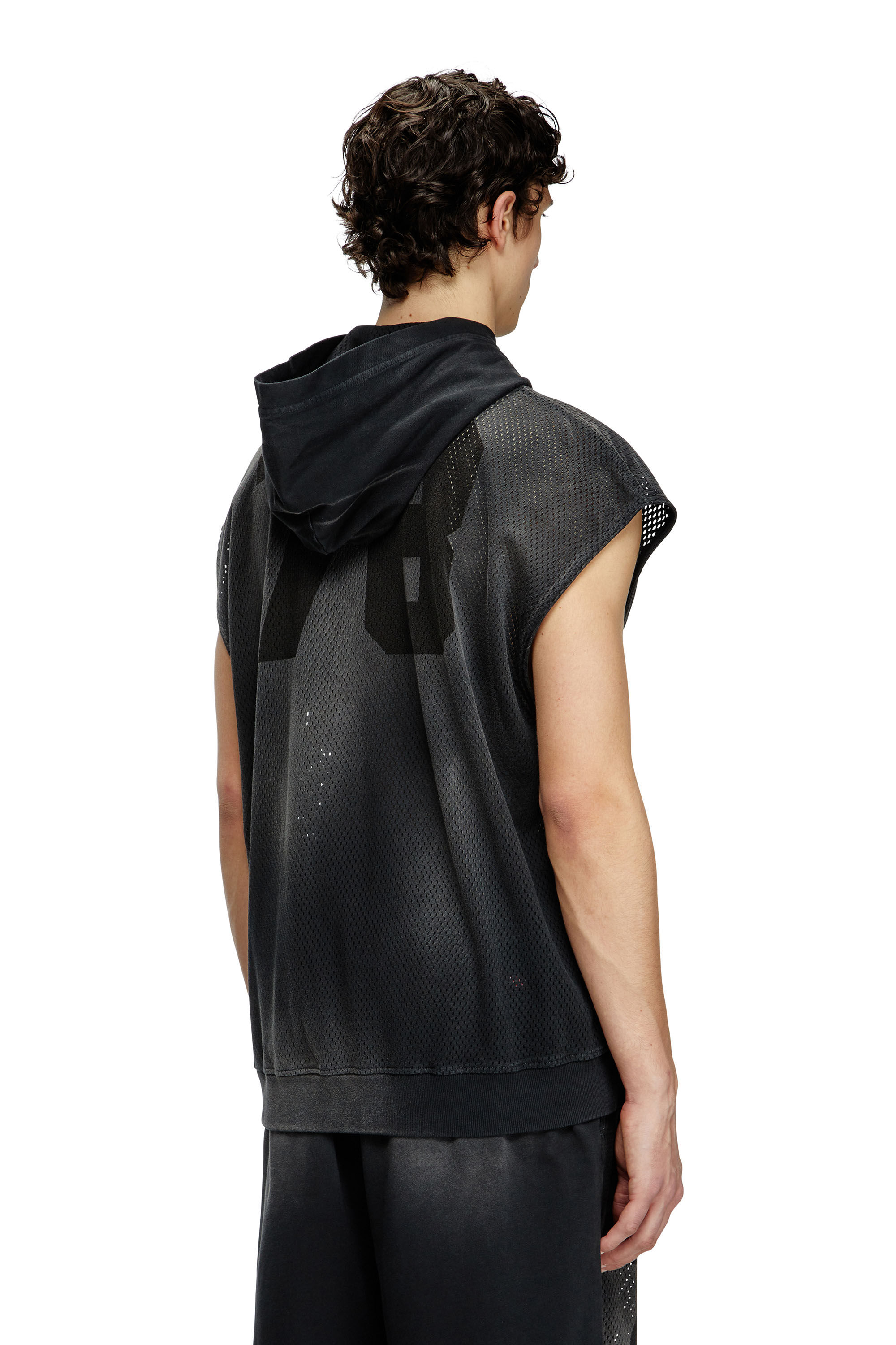 Men's Sleeveless hoodie in mesh and jersey | Black | Diesel