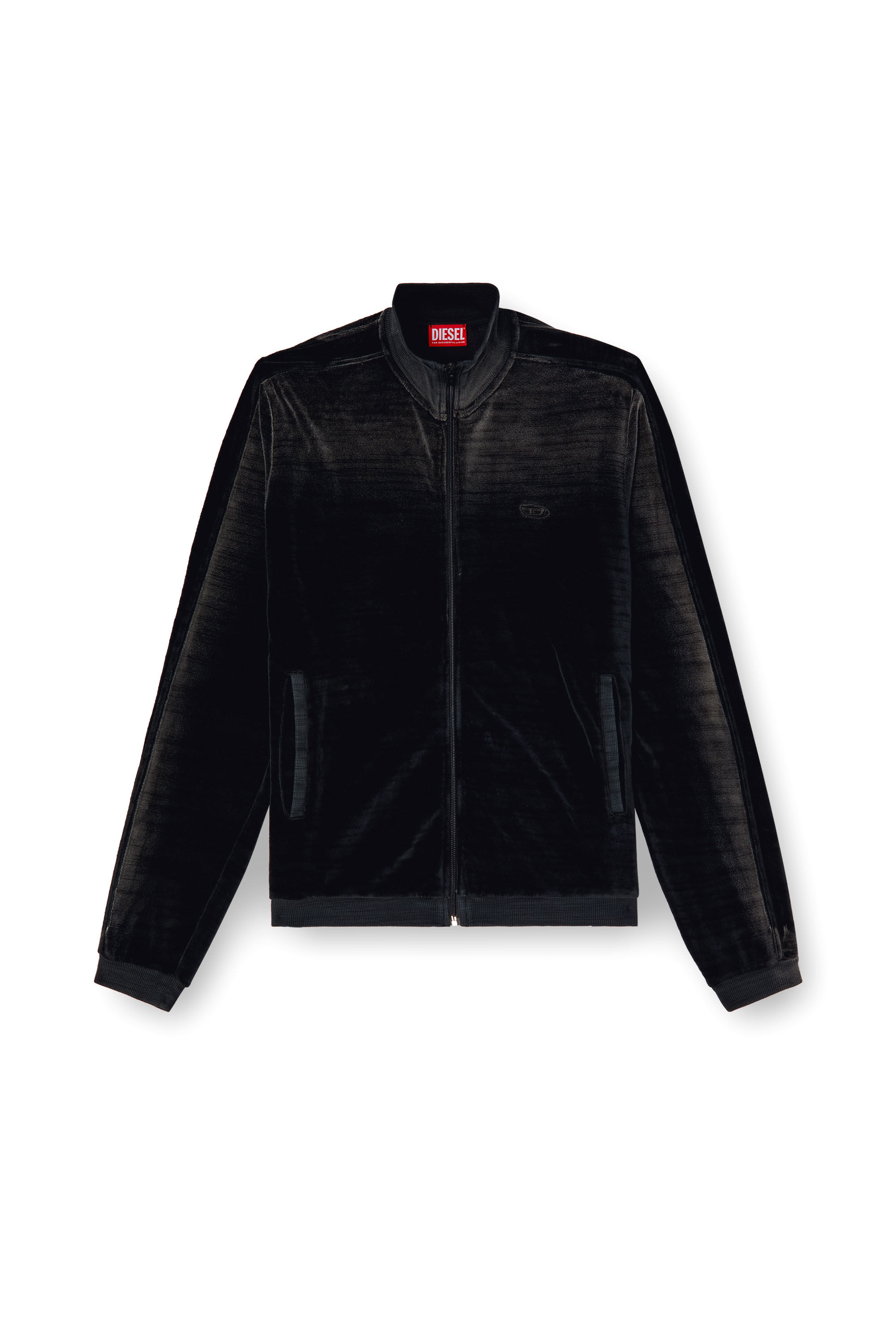 Diesel - S-OLOCK-BAND, Male's Faded velvet track jacket in Black - 2