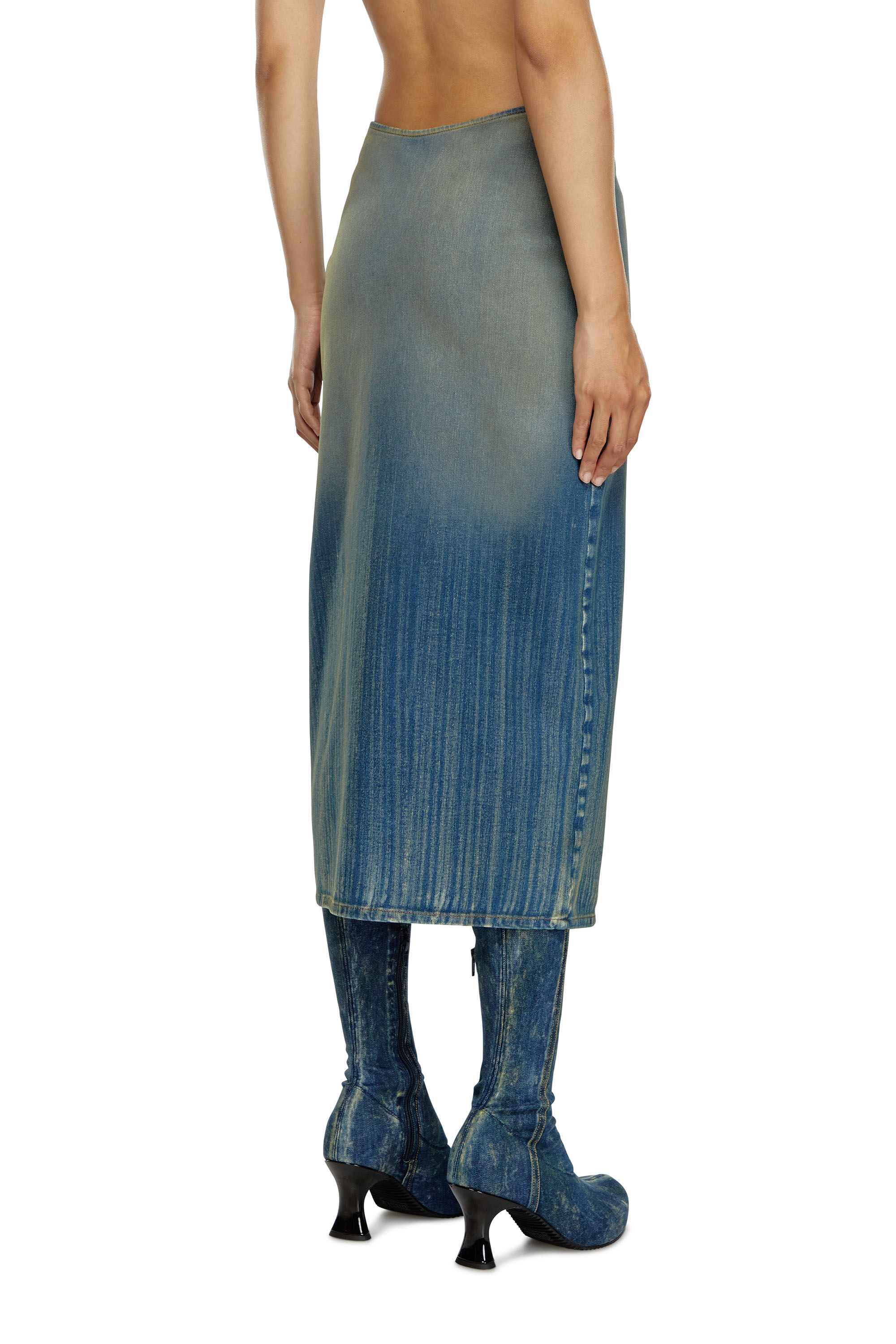 Diesel - DE-MAURY-S, Female's Pencil skirt in light streaky denim in Medium Blue - 4
