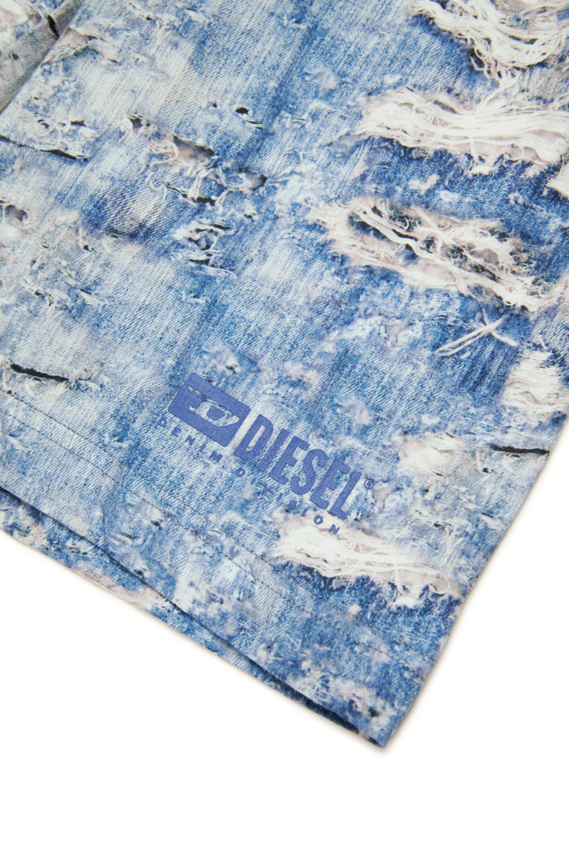 Diesel - PARSTON, Male's Sweat shorts with Tiger Breaks trompe l'oeil in Blue - 4