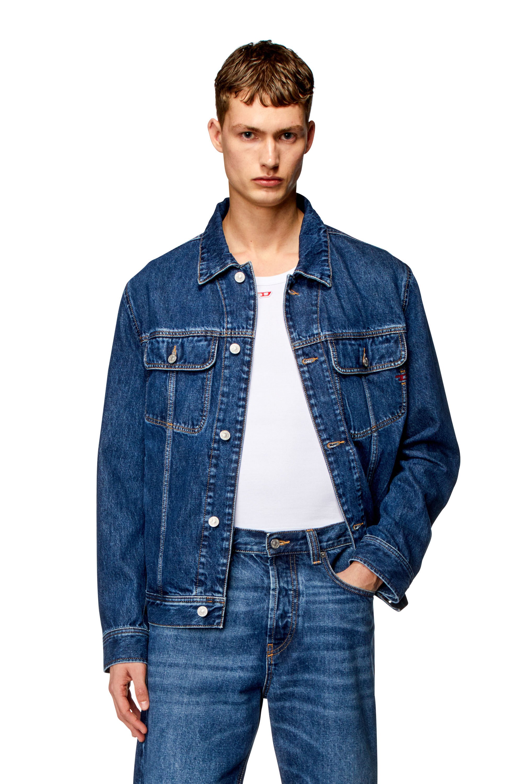 Diesel - D-BARCY, Male's Regular-fit trucker jacket in Medium Blue - 3