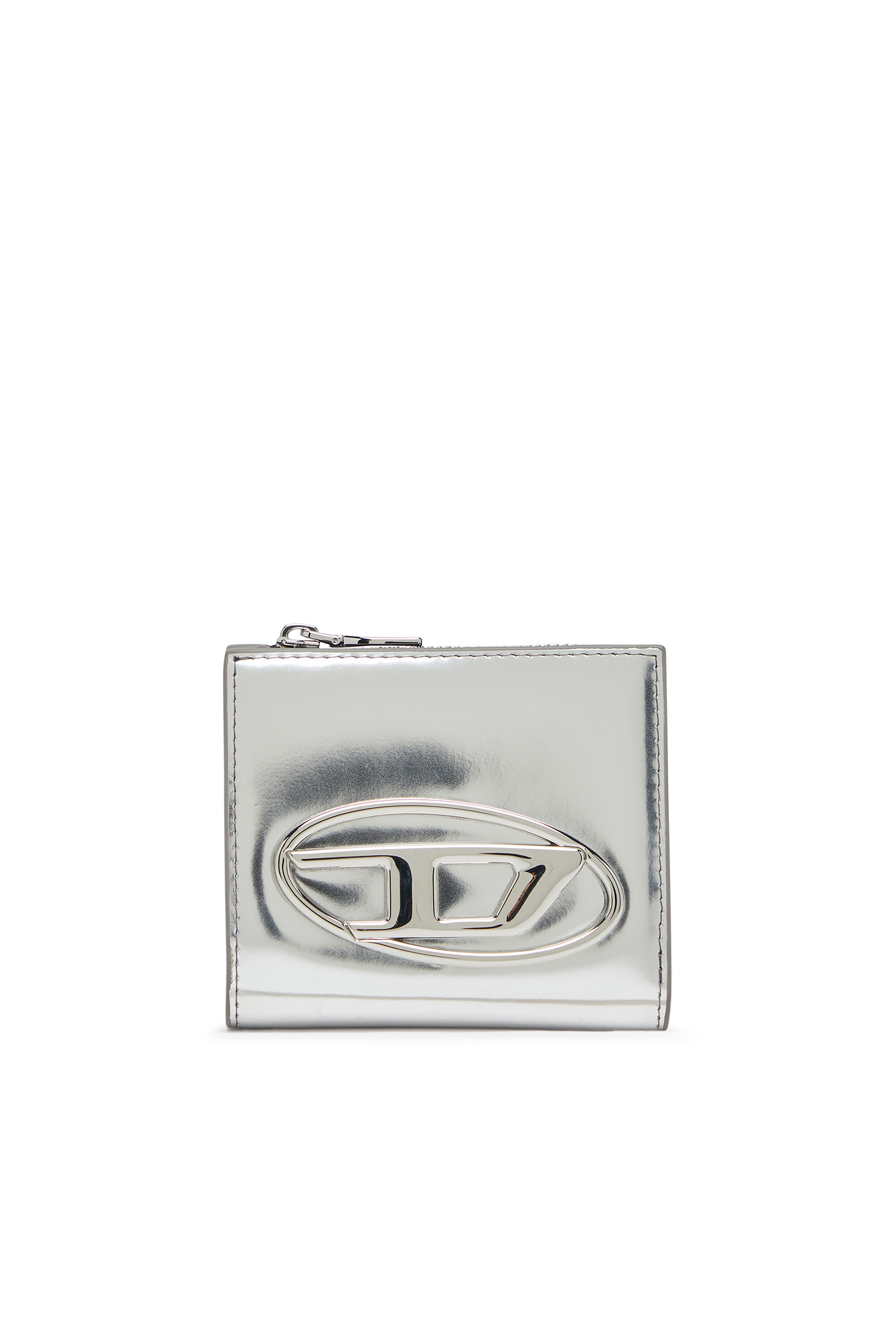 Diesel - 1DR BI FOLD ZIP L, Female's Bi-fold card holder in mirrored leather in Silver - 1