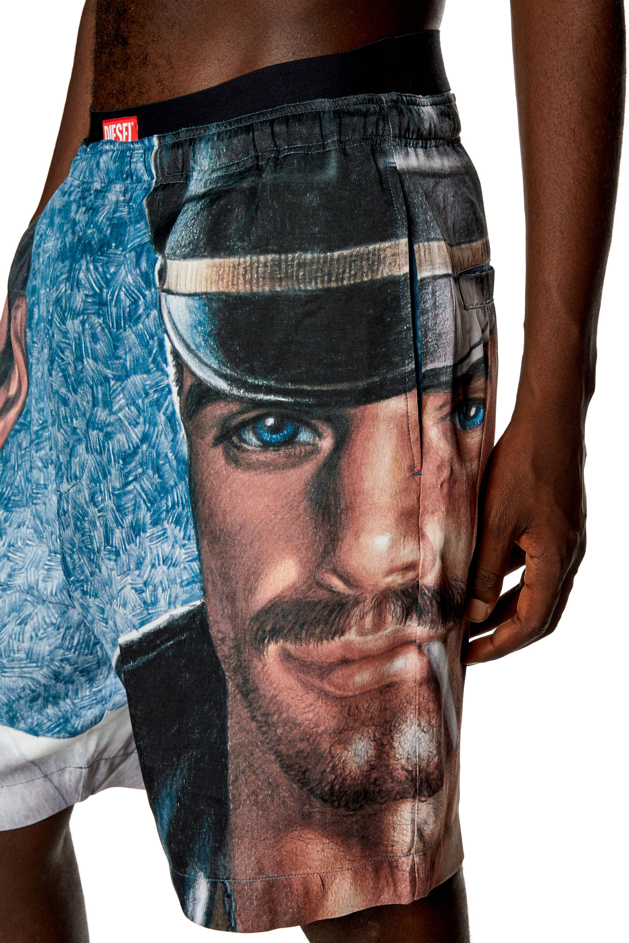 Diesel - PR-P-TOLL-SHO-23A, Unisex's Satin shorts with all-over print in Blue - 4