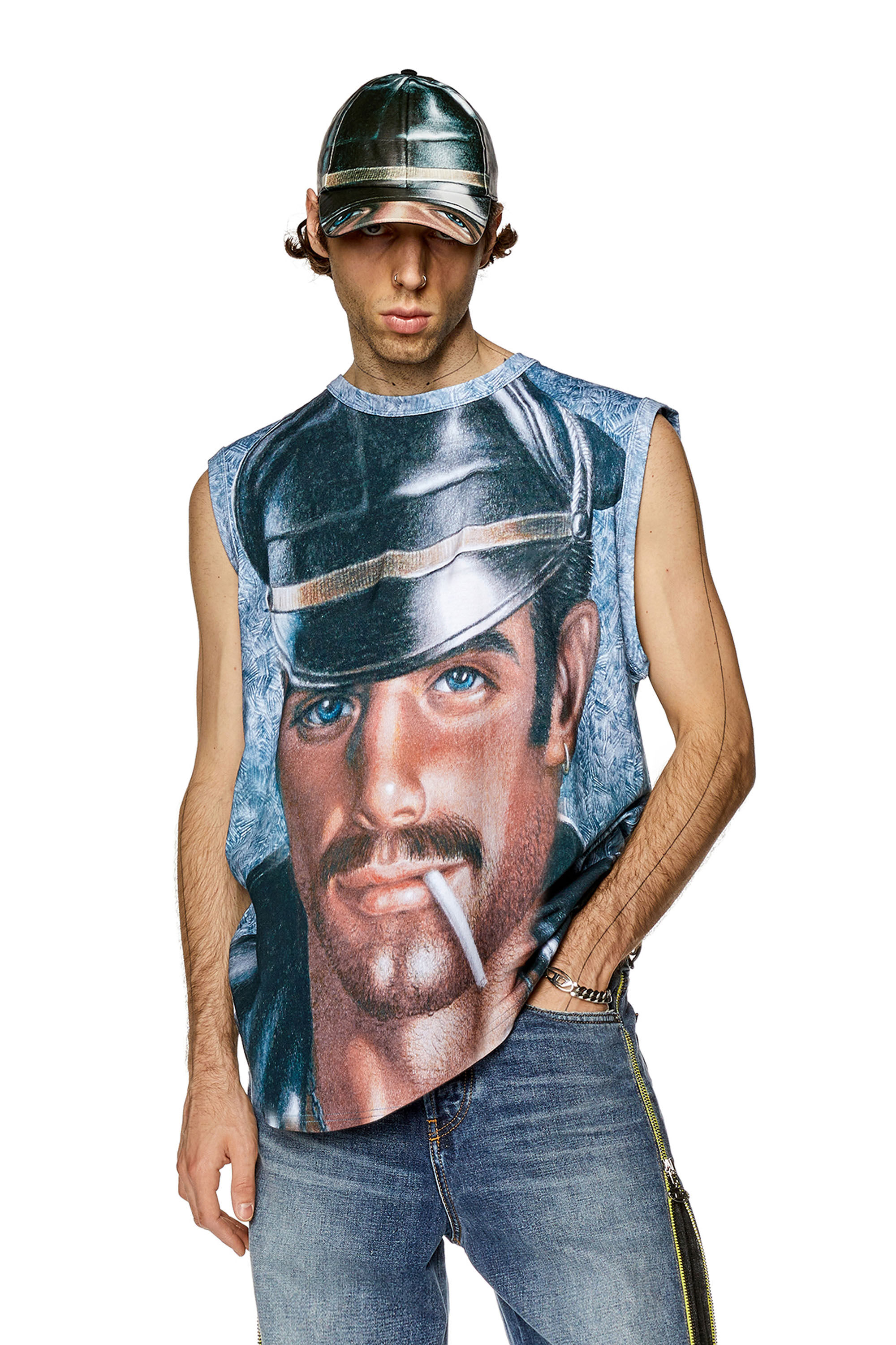 Diesel - PR-T-BISCO-LONGER, Unisex's Loose-fit muscle tee with all-over print in Blue - 3
